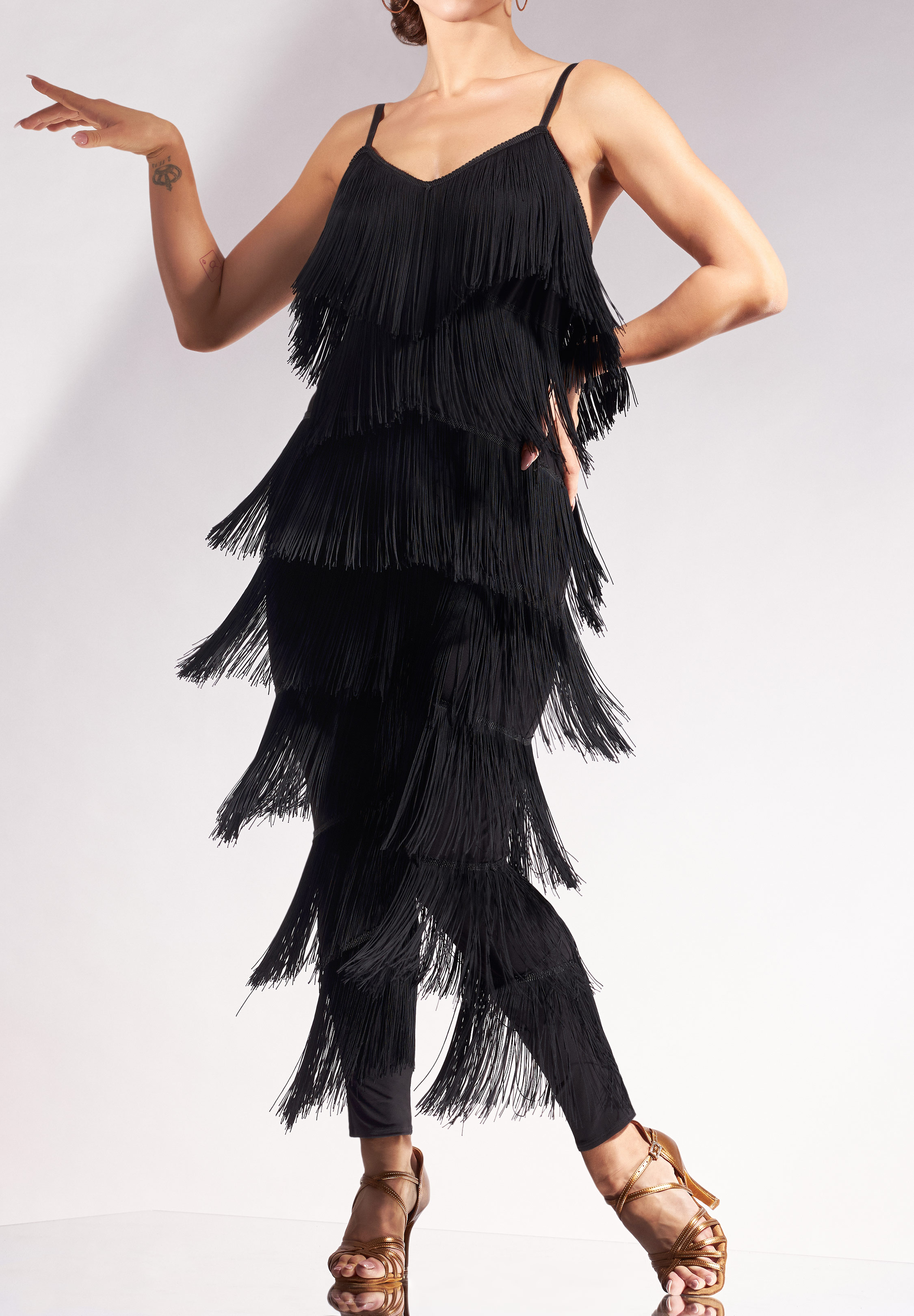 Sasuel Latin Fringe Jumpsuit Rebeka-Black Crepe
