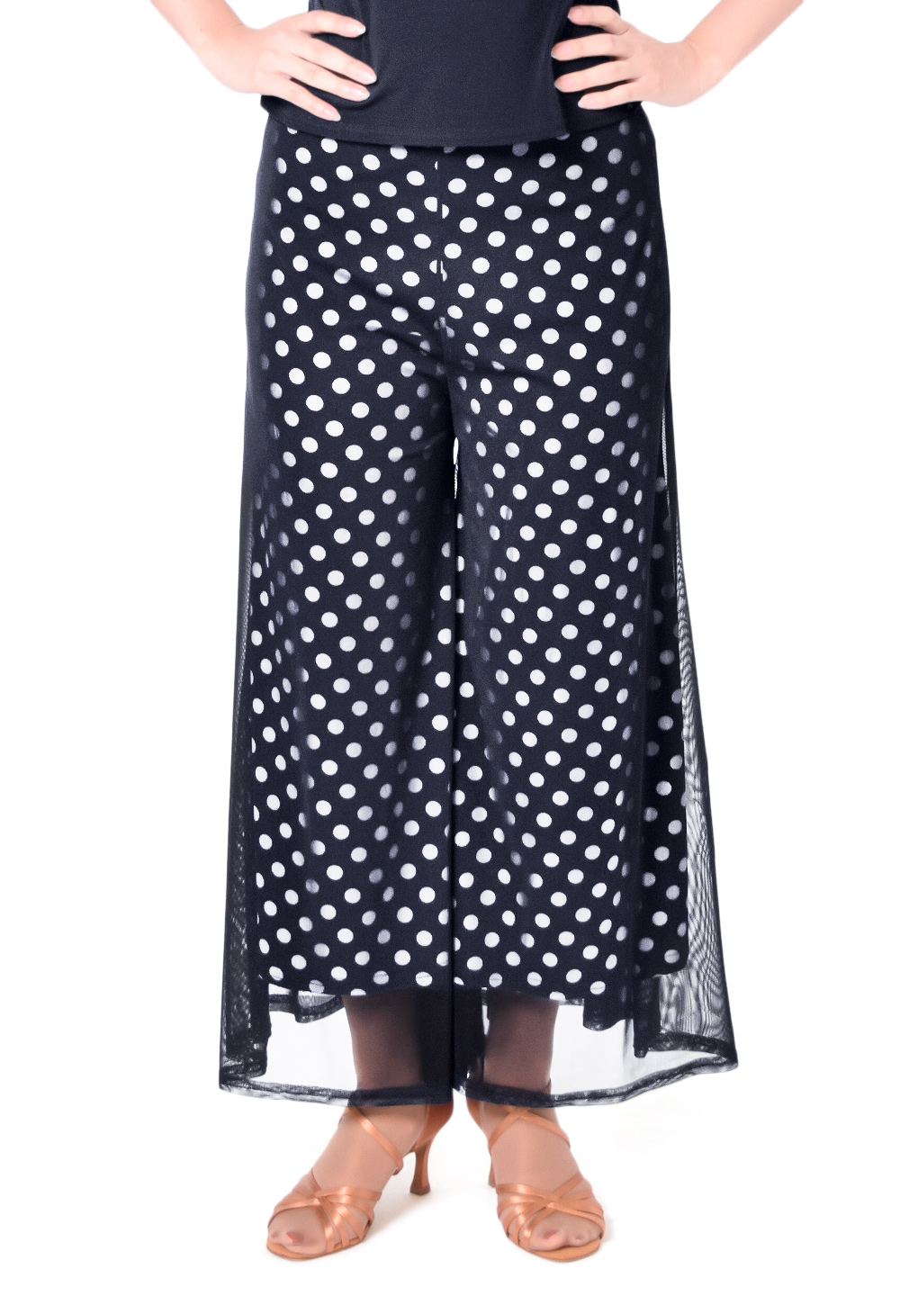 Taka Double Layer Sheer Palazzo Pants KR1810RA-PA13-Black/Dots