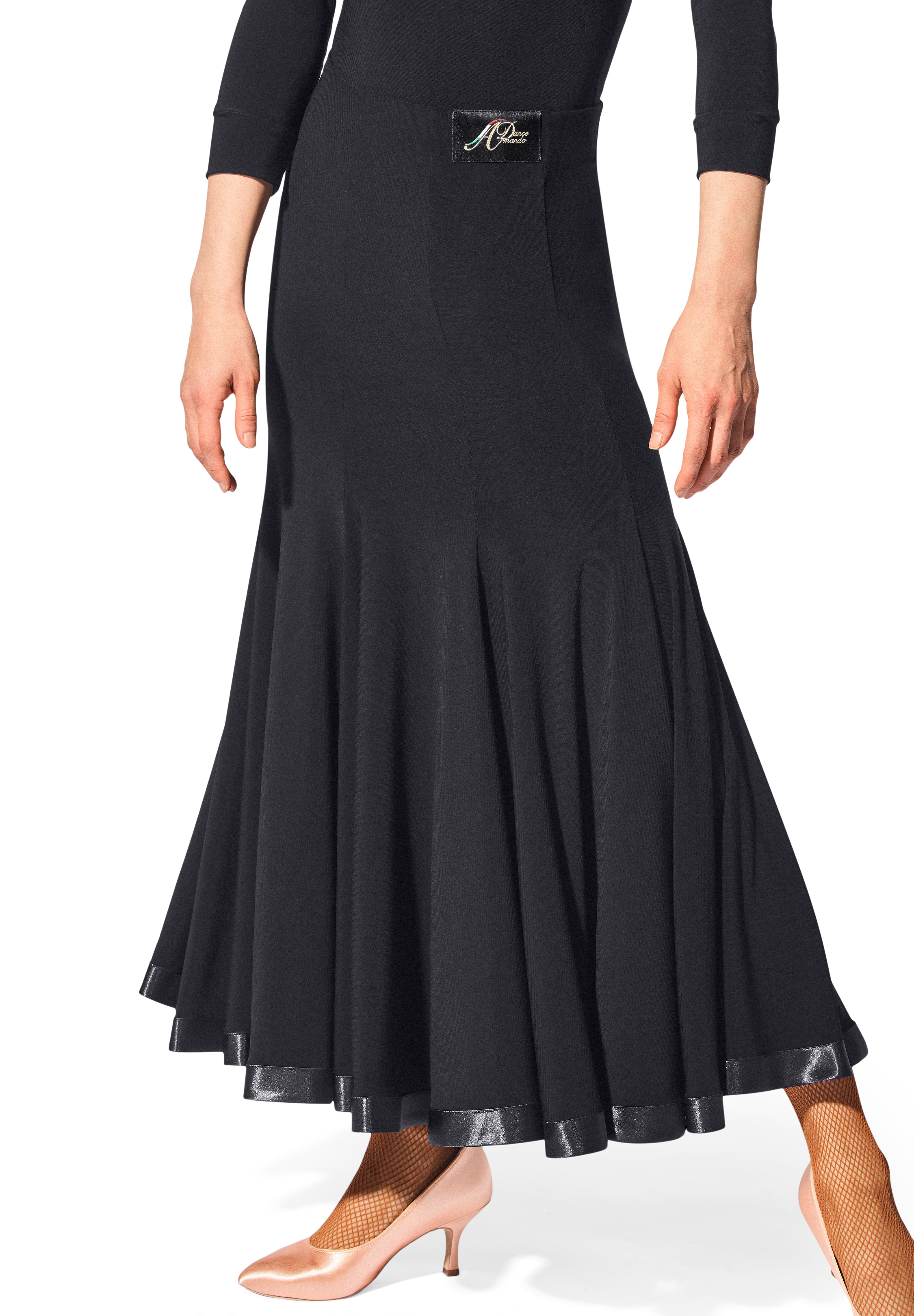 Armando 8 Panel Satin Hemline Ballroom Skirt 00207-Black