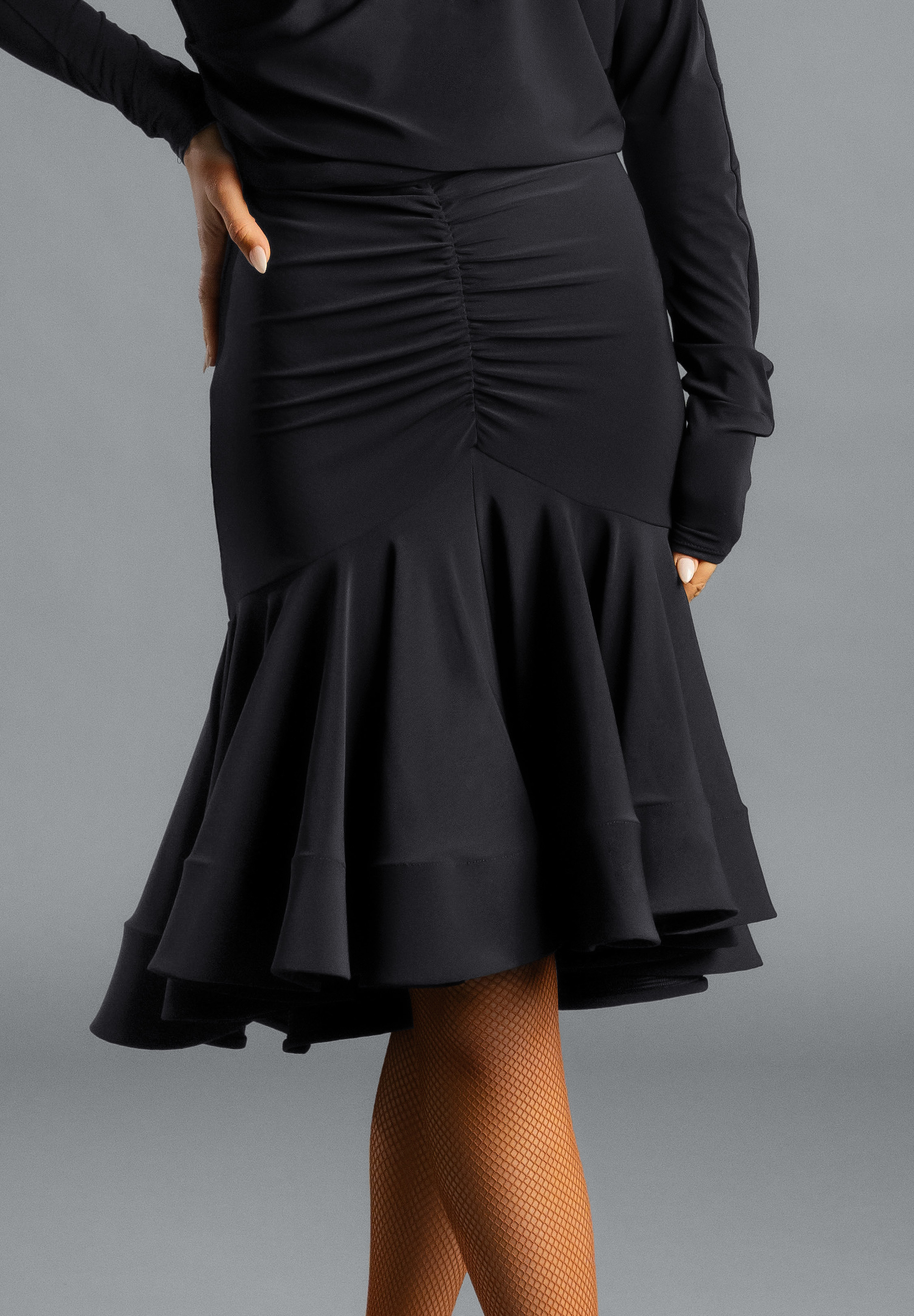 Chrisanne Clover Freya Ruched Flounce Skirt-Black