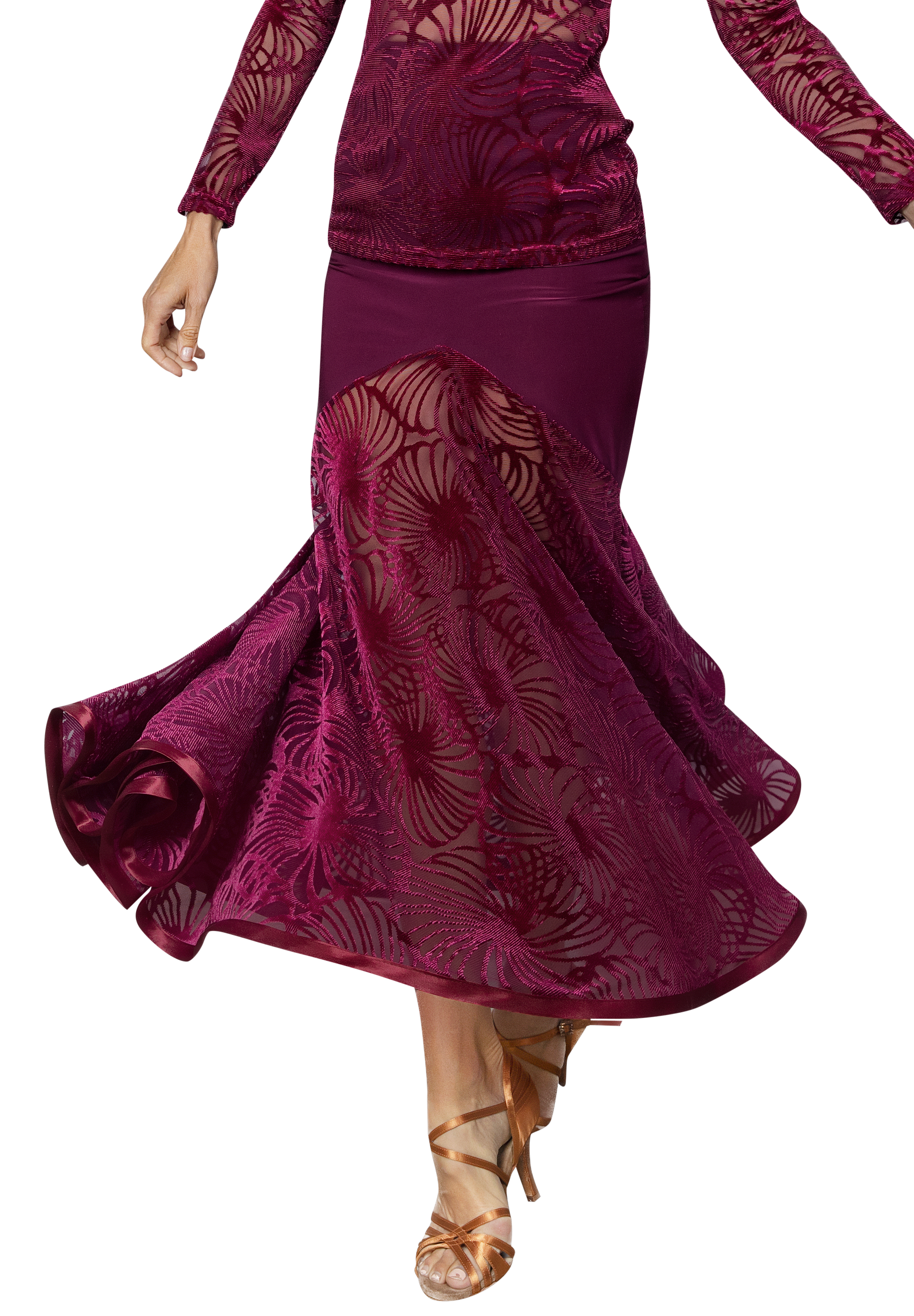 Dance America S2421 - Long Velvet Burnout Skirt-Wine
