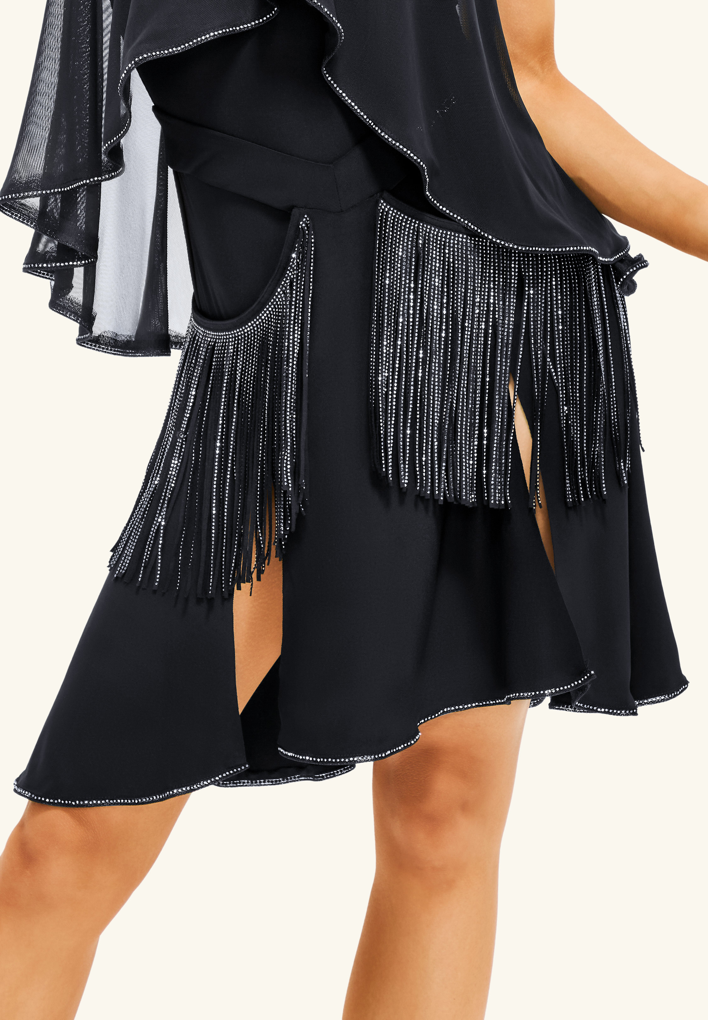 TDANCE Double Fringe Slit Skirt GL-0182-Black