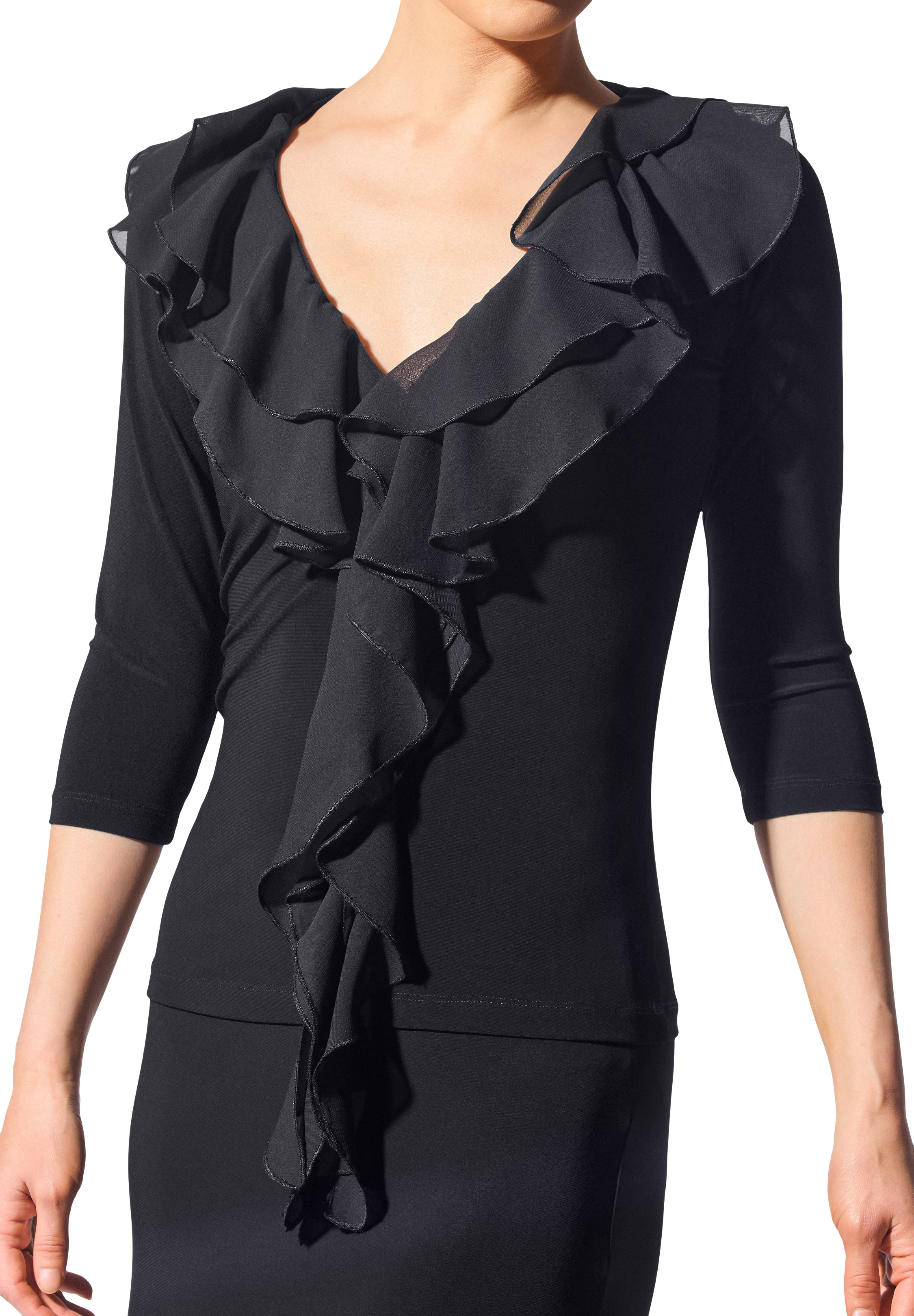 Armando Frilled Decoration Dance Top 00198-Black/Black