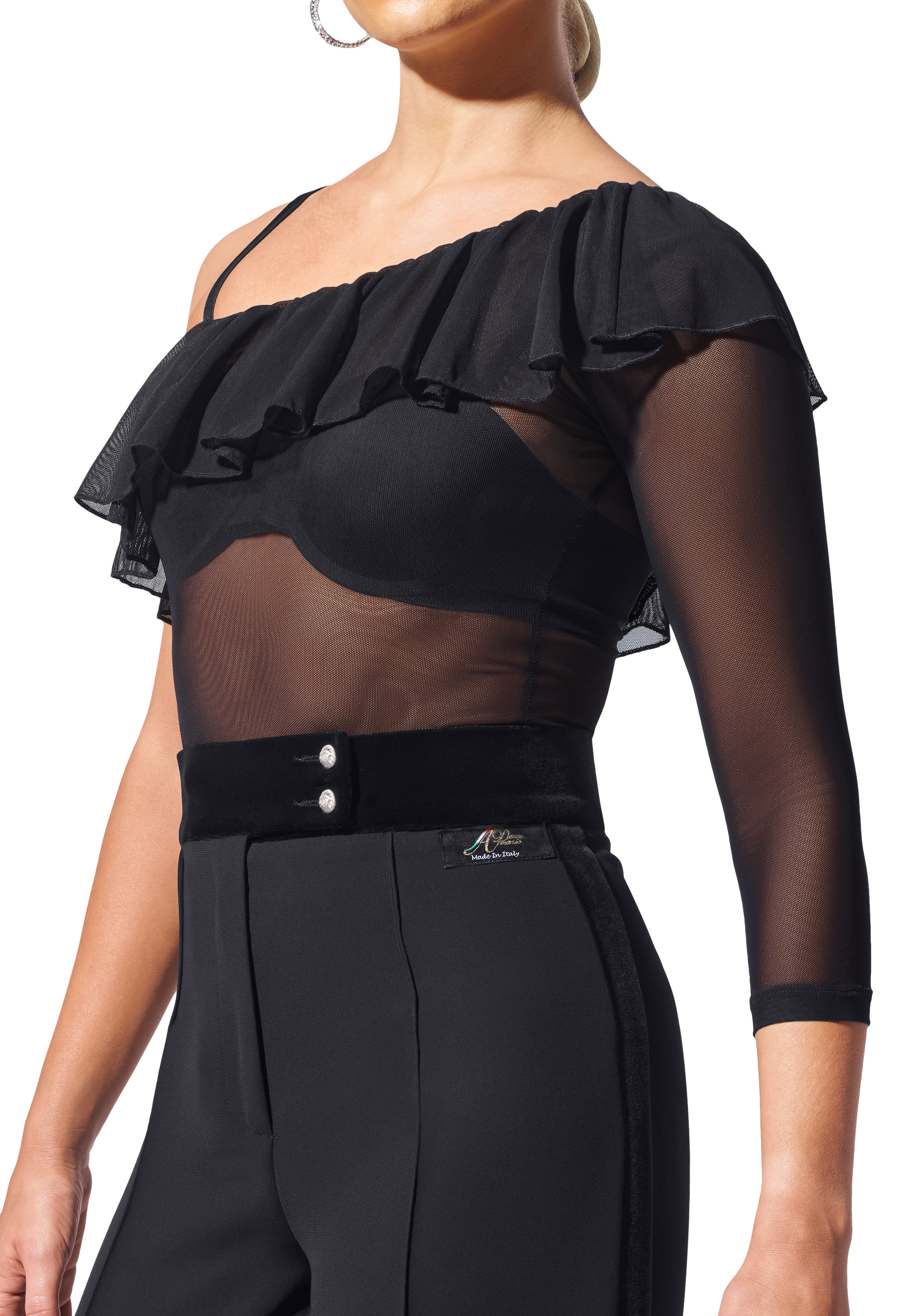 Armando Ladies Single Shoulder Body Top 00066-Black Mesh