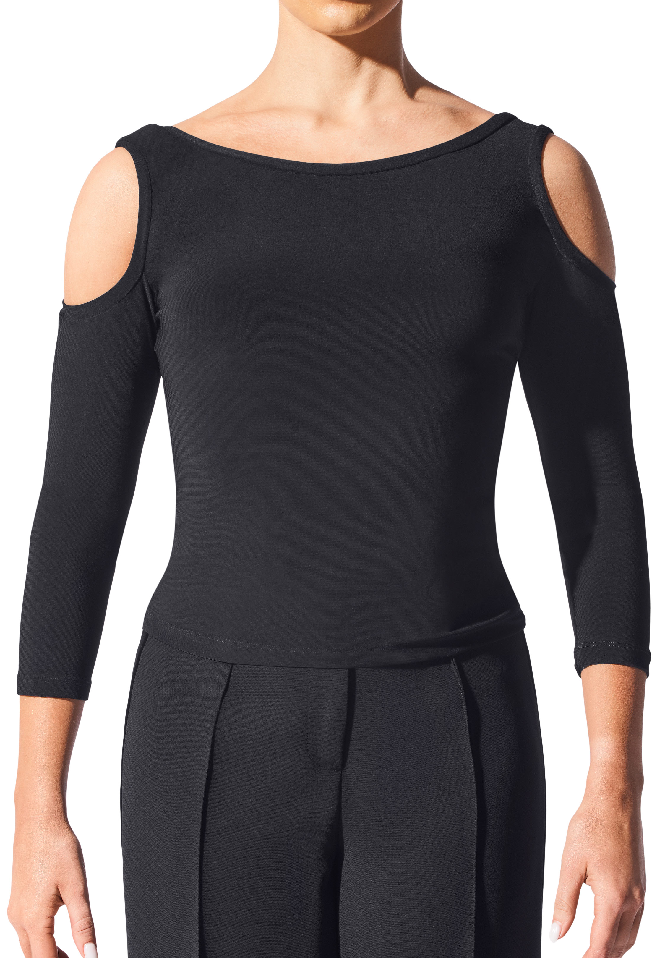 Armando Shoulder Cutout Dance Top 00203-Black