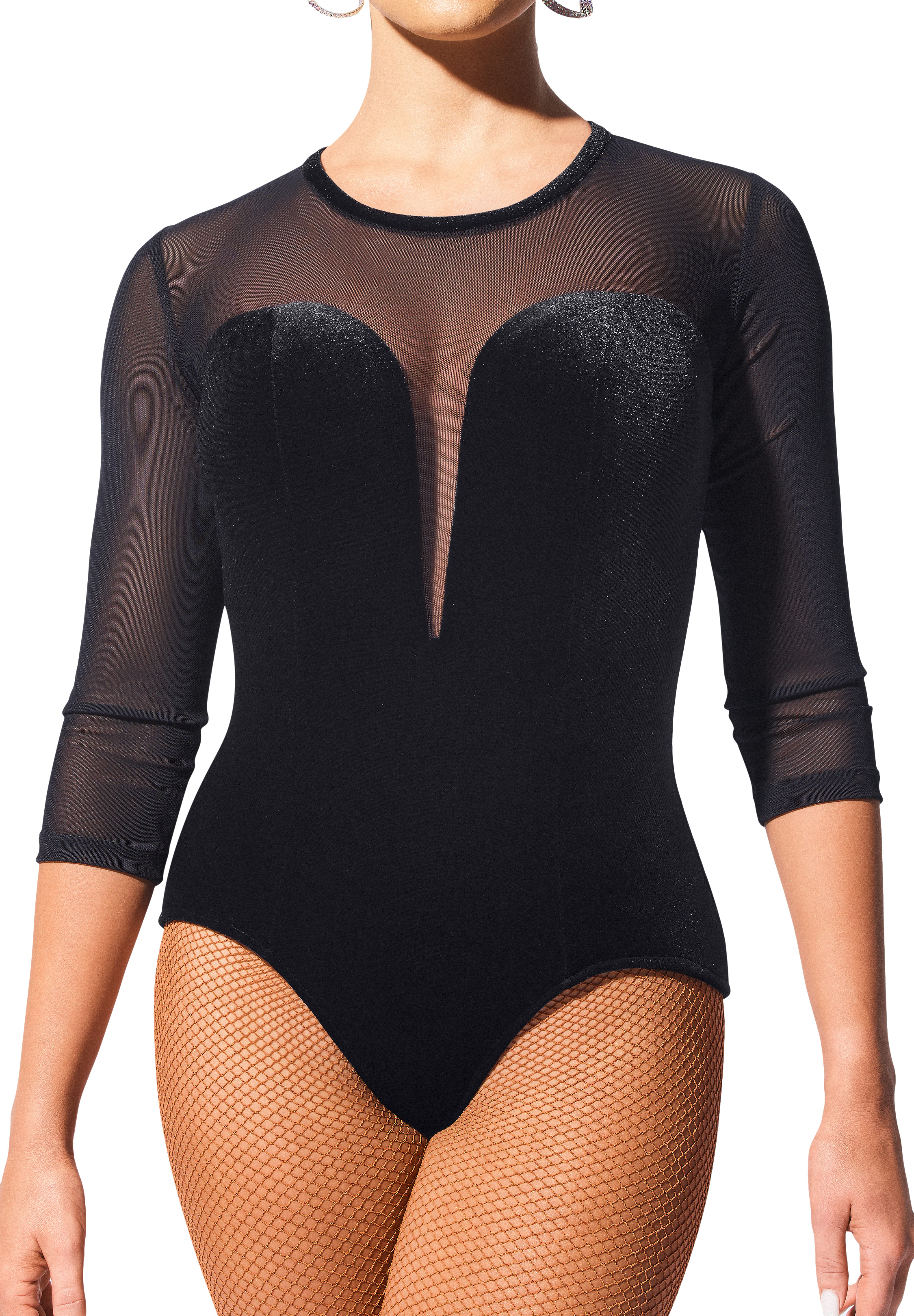 Armando Sweetheart Mesh & Velvet Bodysuit 00170-Black