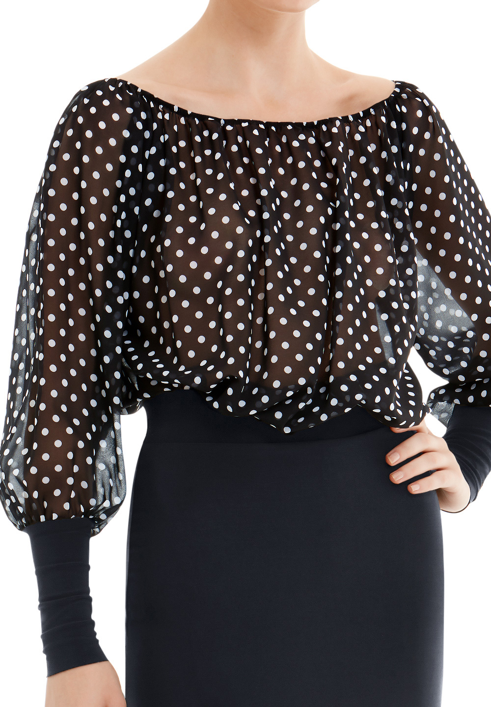 Armando Wide Neck Balloon Sleeve Bodysuit 00143-Black/White Dots
