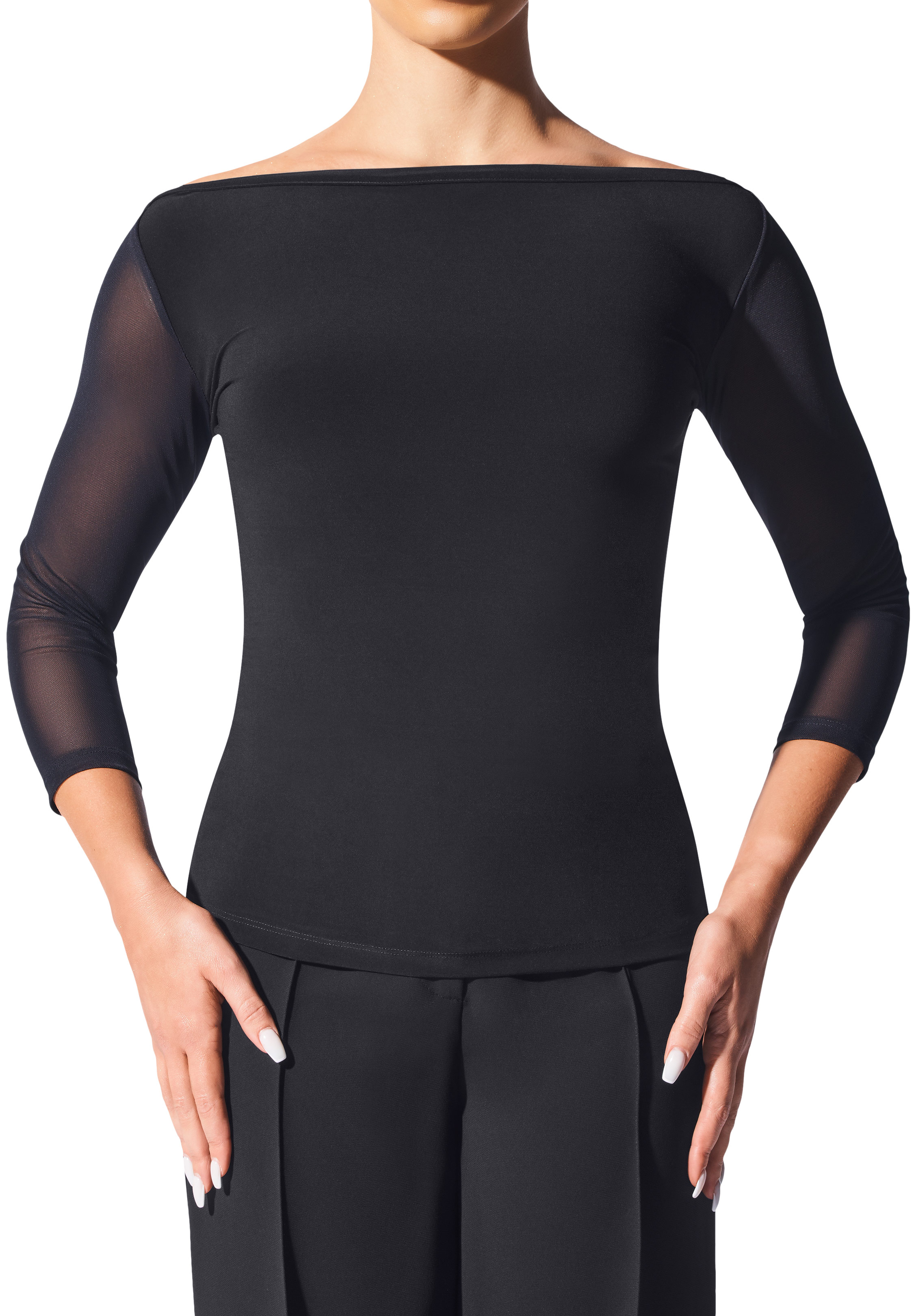 Armando Women Basic Dance Top 00164-Black/Mesh Sleeve