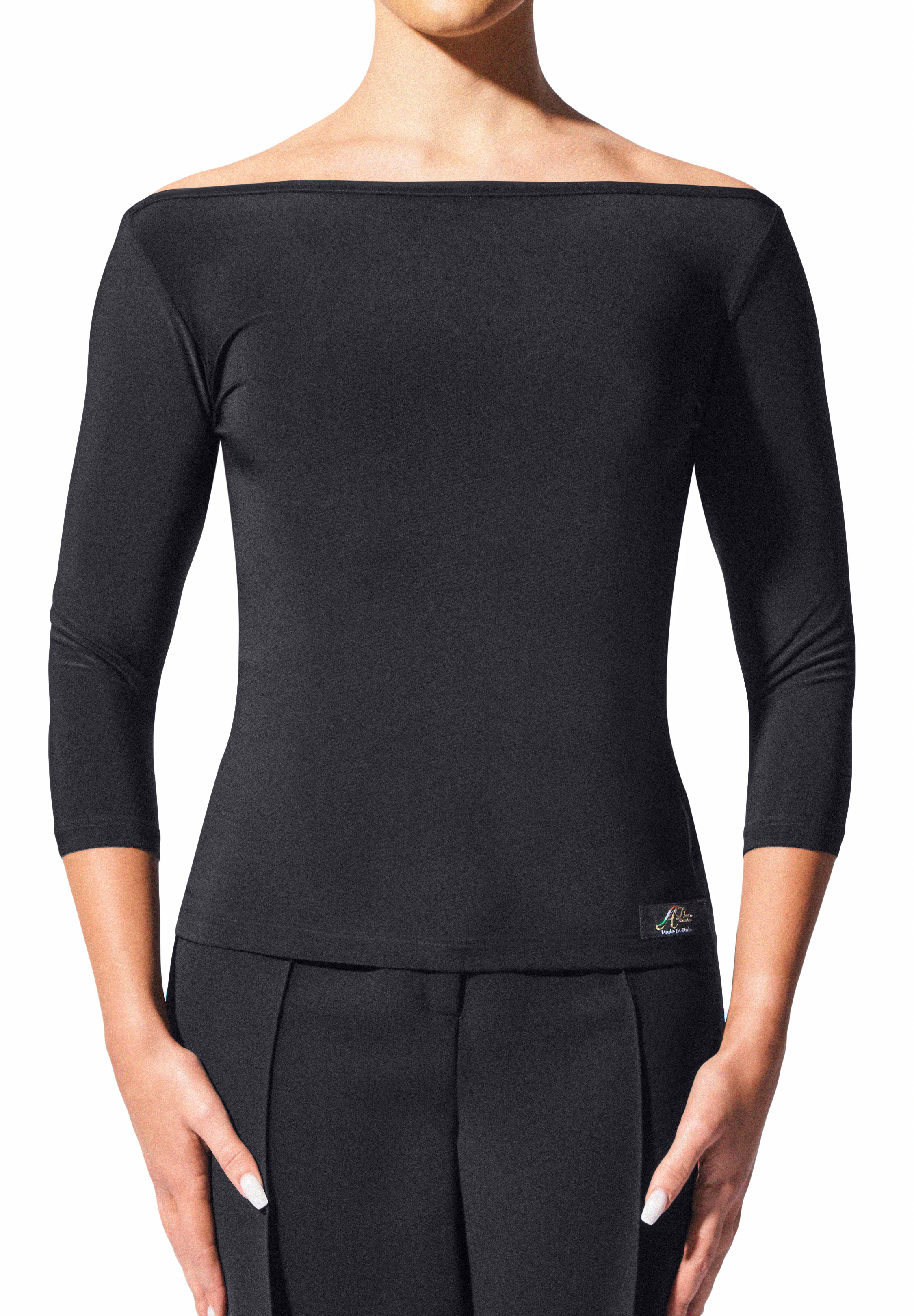 Armando Women Basic Dance Top 00164-Black/Solid Sleeve
