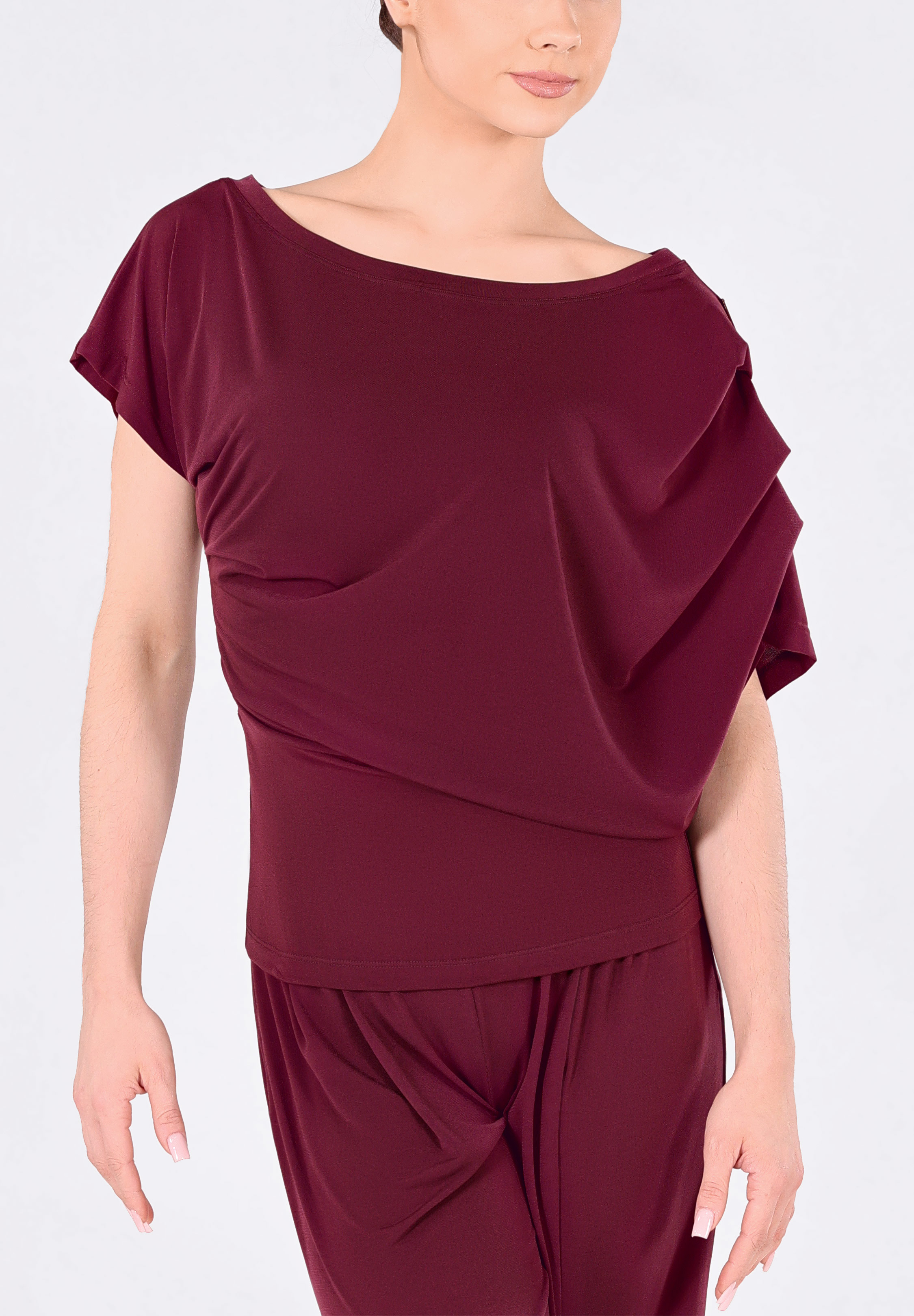 Maly Women’s Draped Sara Dance Top MF231103-Burgundy