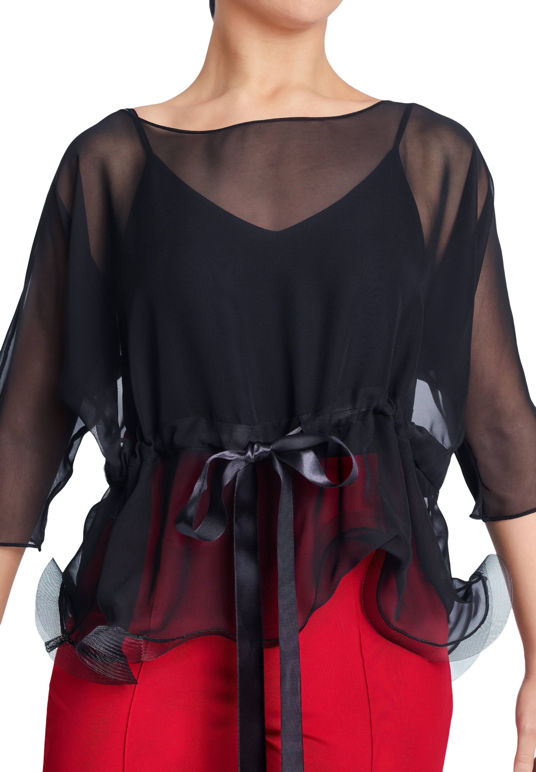 PopconAtelier Drawstring Waist Top WMT110D-Black