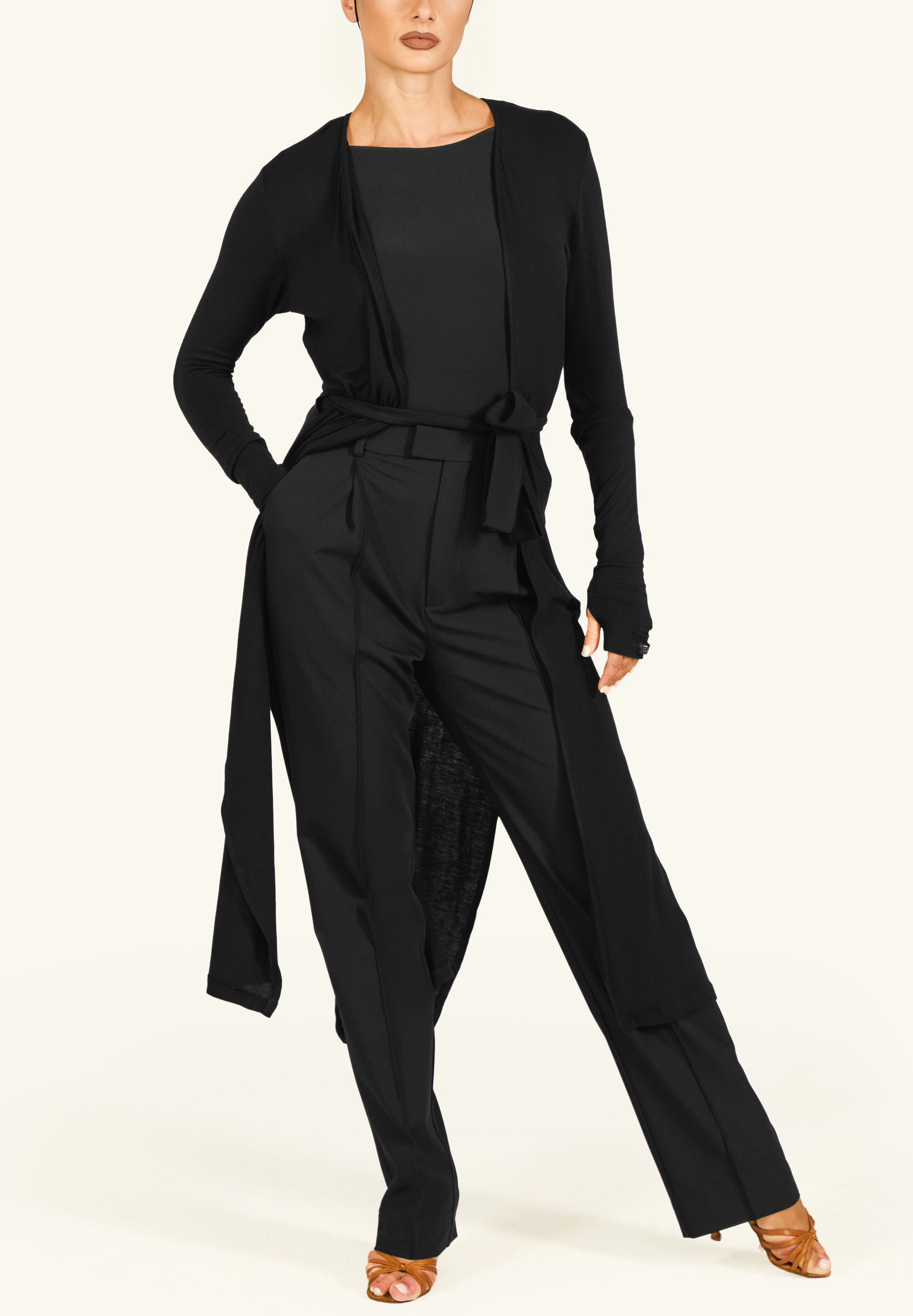 TDANCE Flowy Tie Waist Cardigan GL-0223 -Black