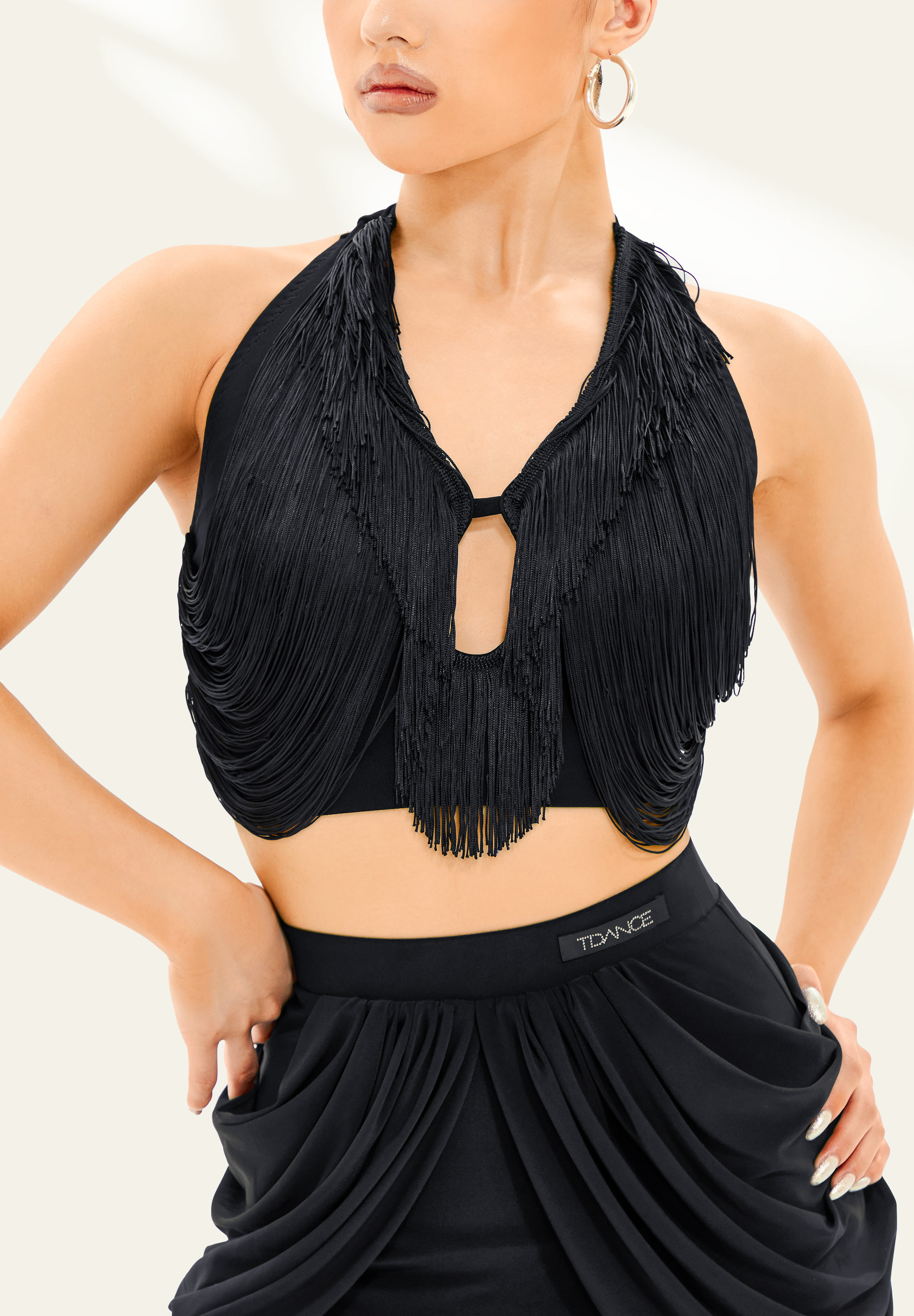  TDANCE Fringe Tie Back Top GL-0078-Black