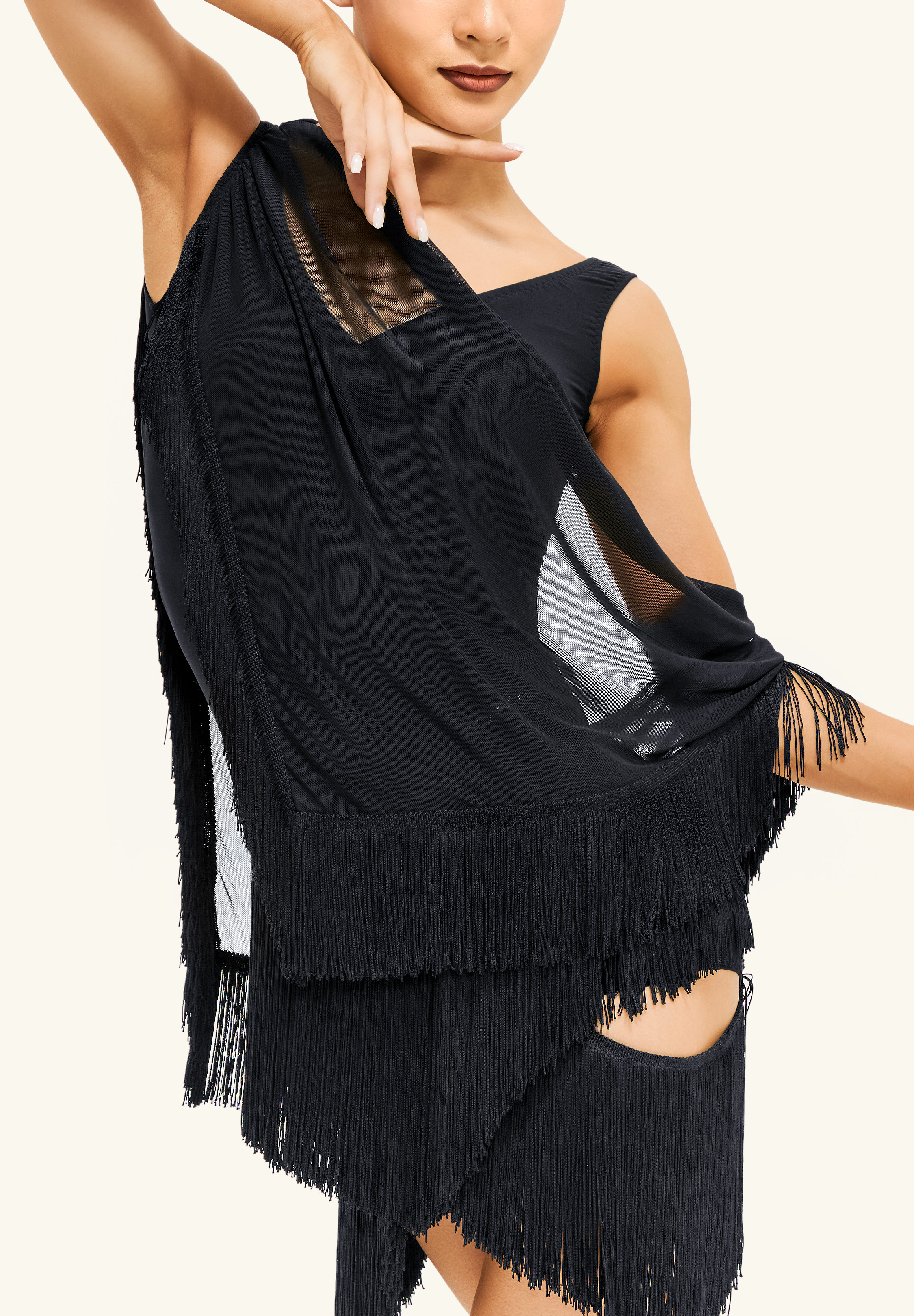 TDANCE Pointed Veil Shawl Top GL-0184-Black