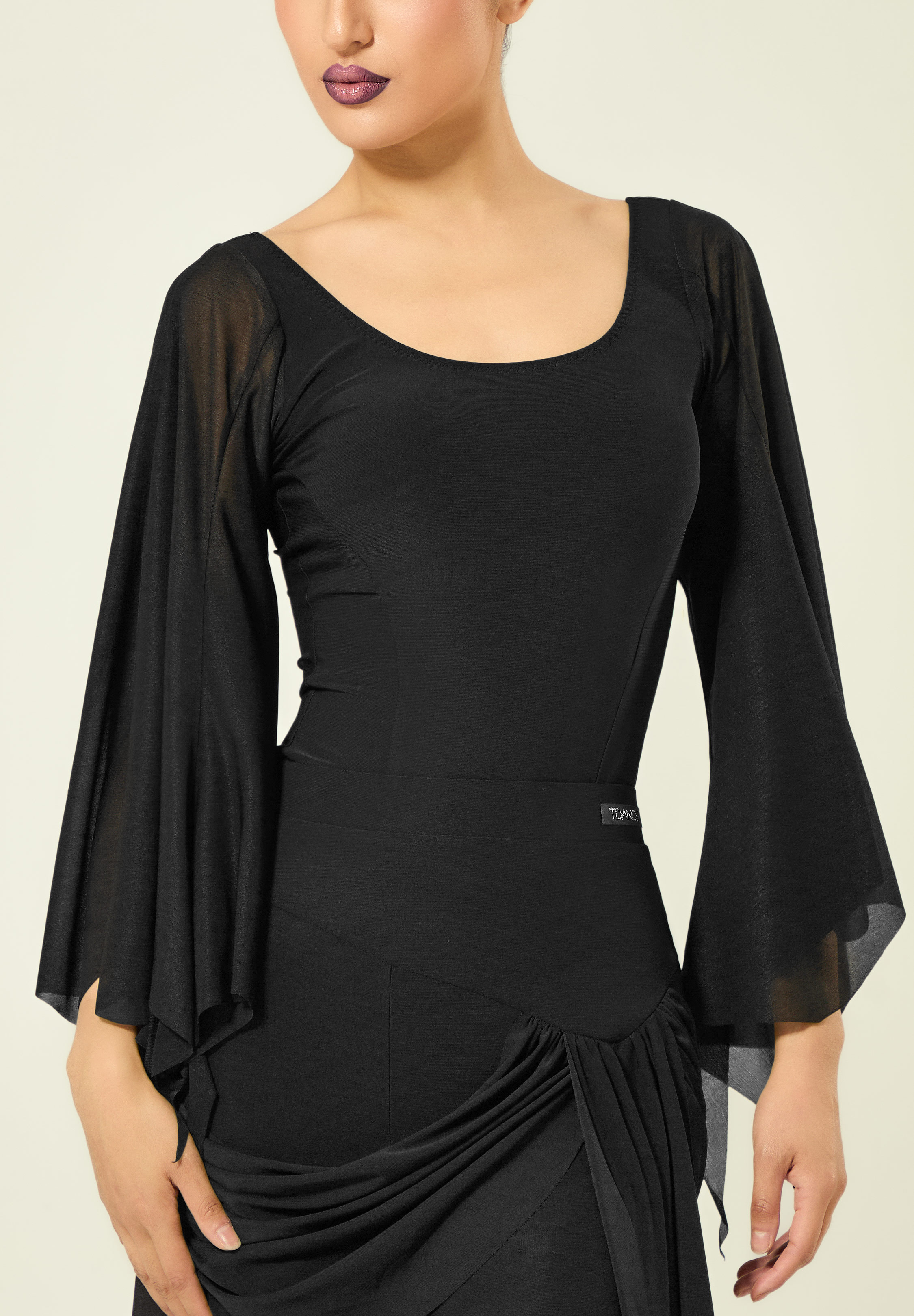 TDANCE Sheer Flare Sleeve Top JM-0267-Black