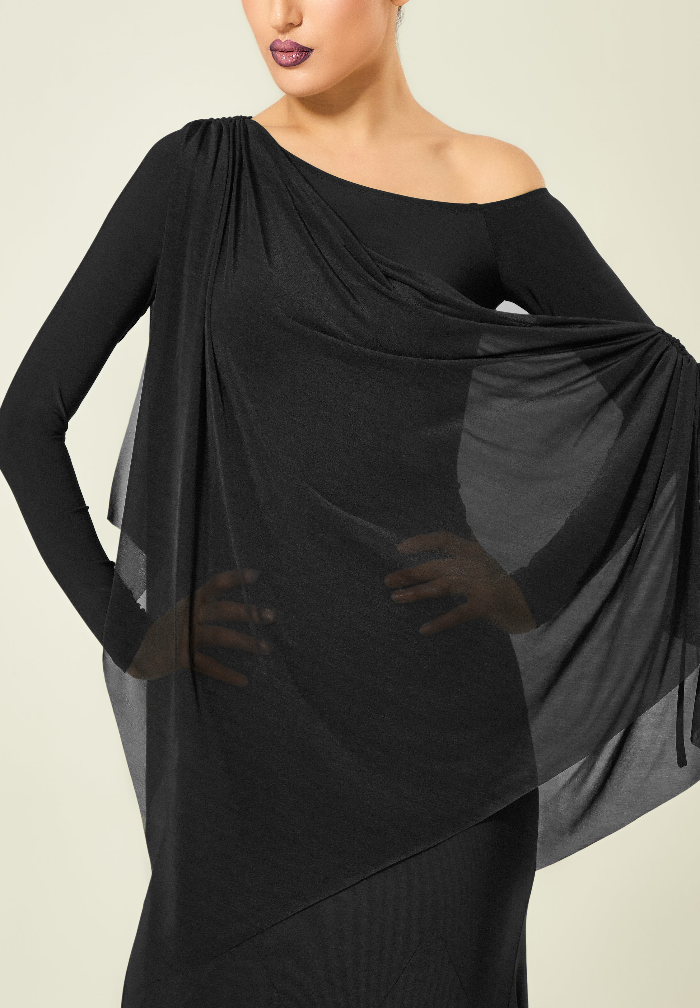 TDANCE Sleek Flowing Drape Top JM-0269-Black