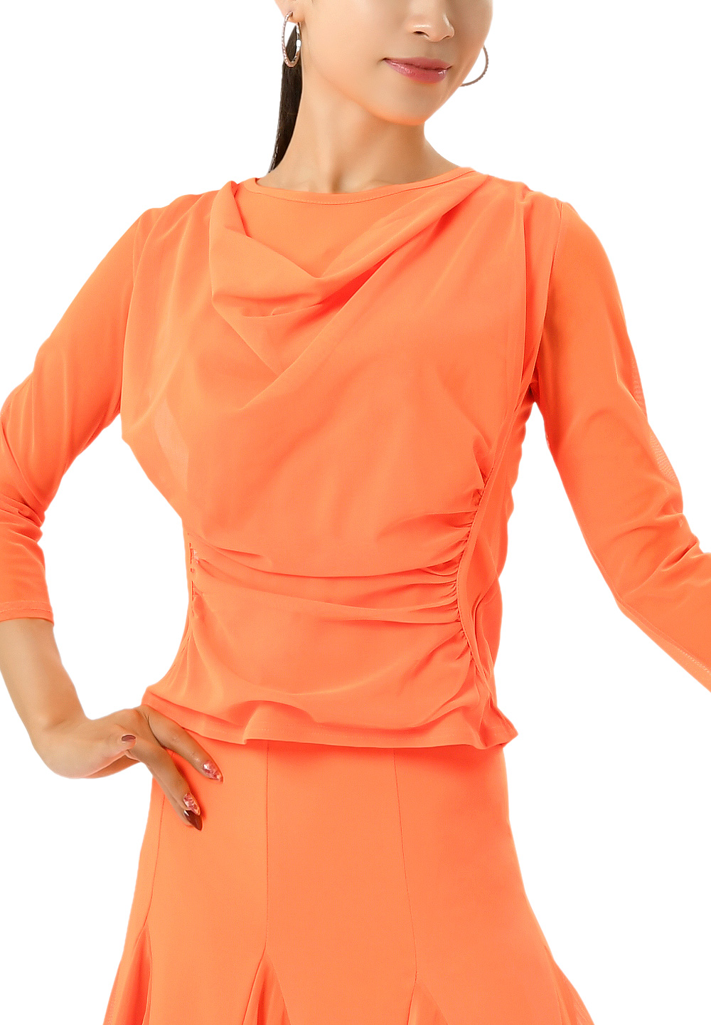 Taka Womens Draped Overlay Dance Top KR1709-BL82-Orange