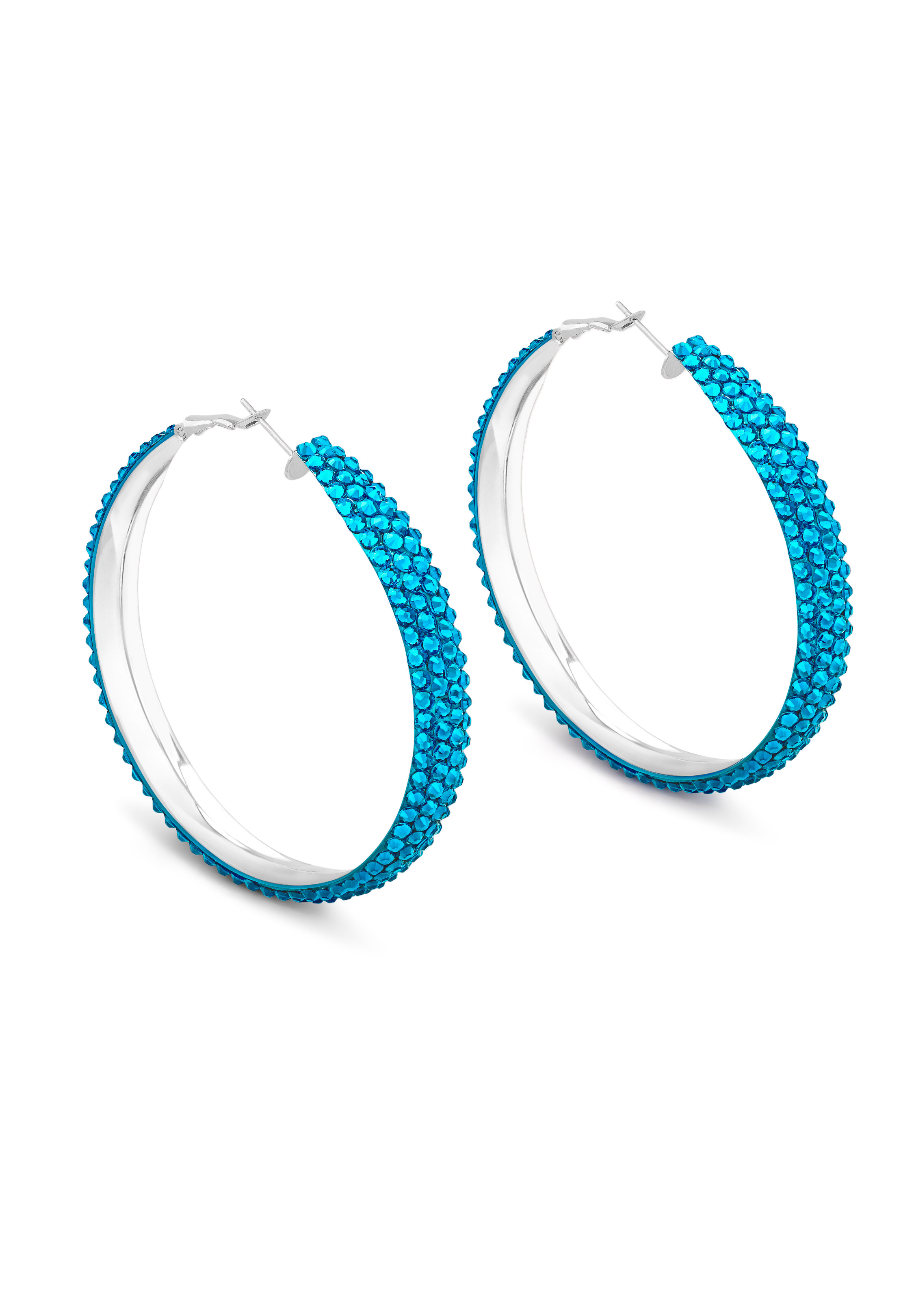 Classic Shine Hoop Earrings-L (2.5 X 2.5 inch)-Blue Zircon