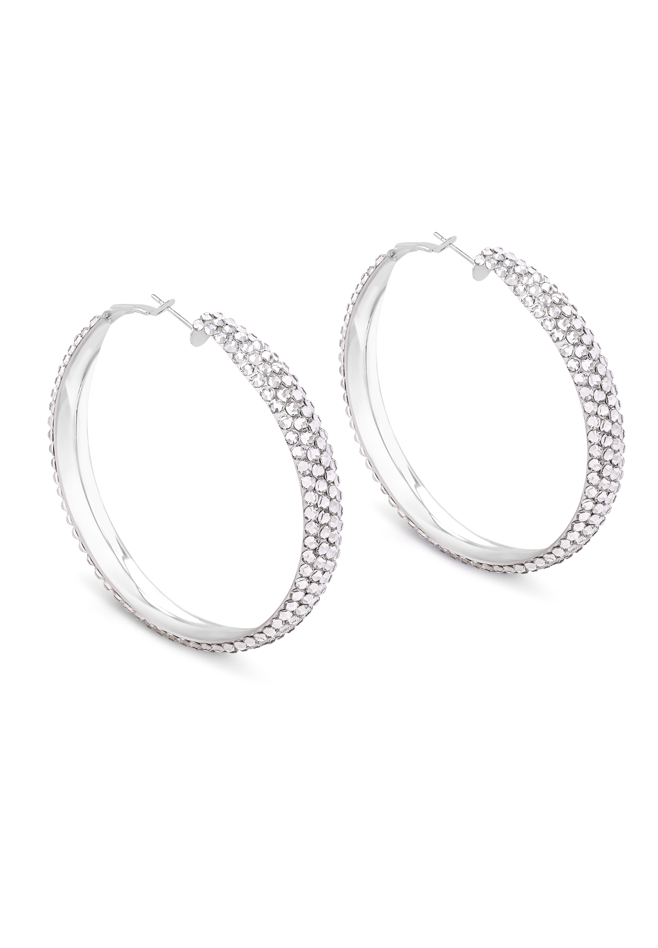 Classic Shine Hoop Earrings-L (2.5 X 2.5 inch)-Crystal