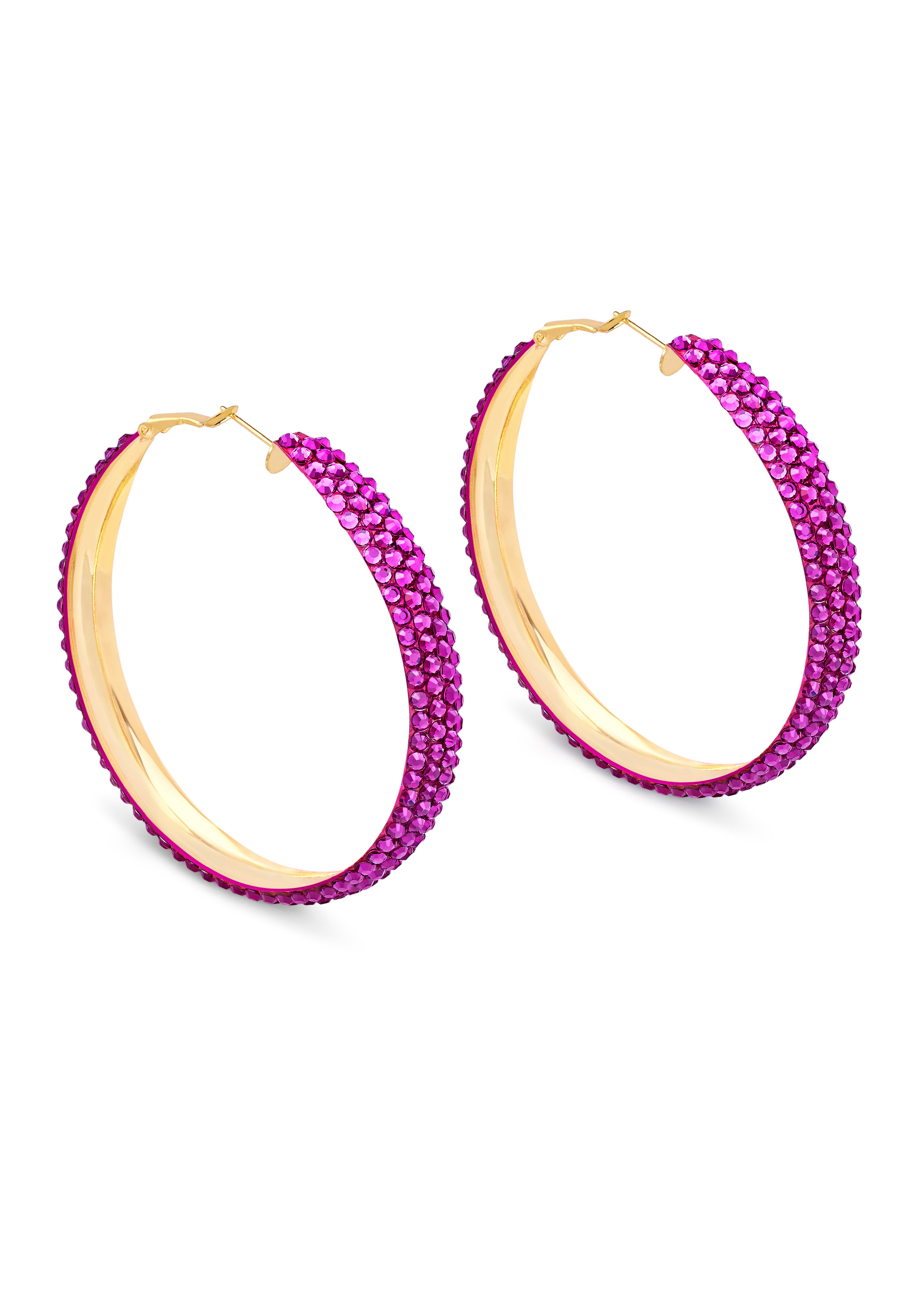 Classic Shine Hoop Earrings-L (2.5 X 2.5 inch)-Fuchsia