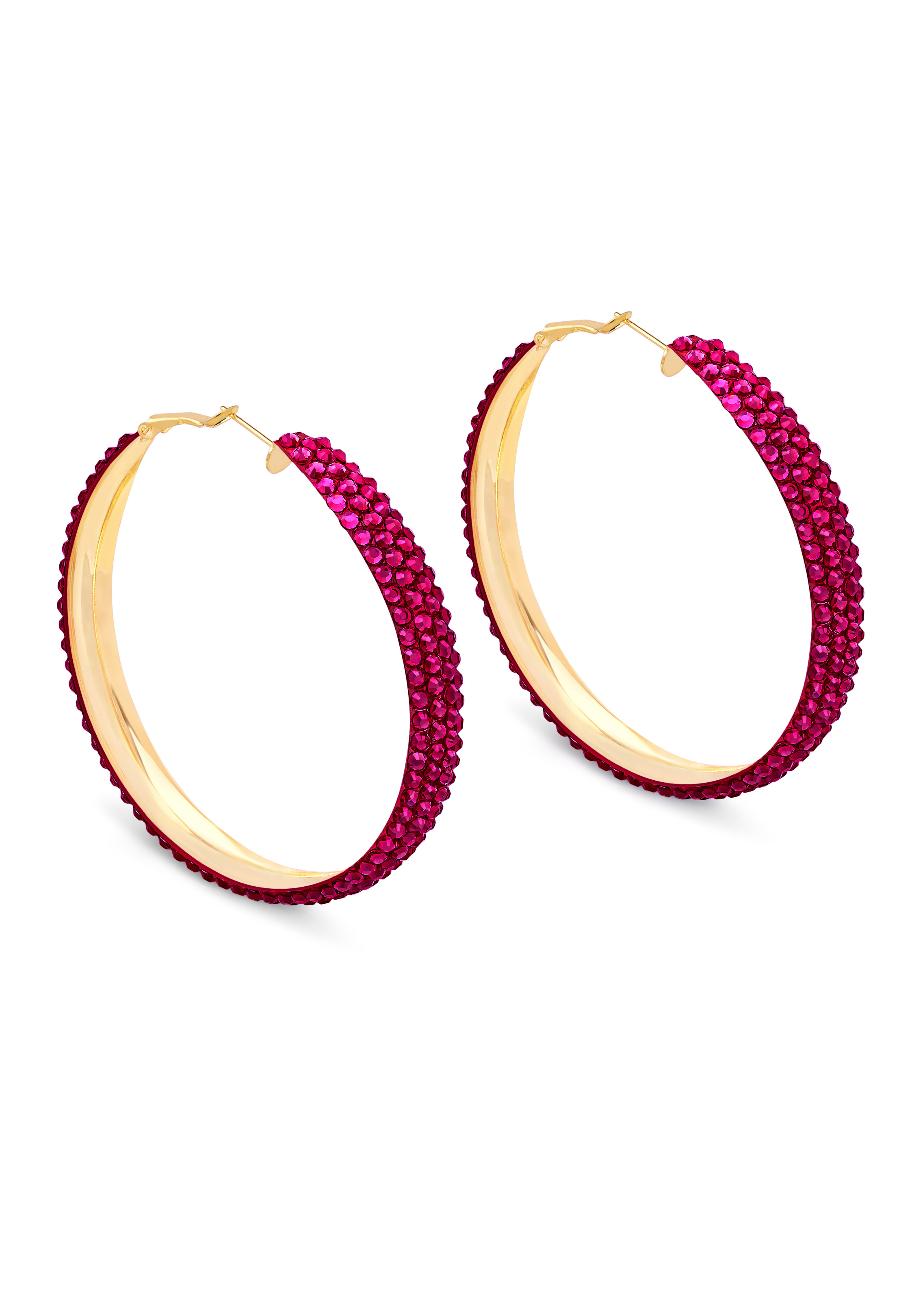 Classic Shine Hoop Earrings-L (2.5 X 2.5 inch)-Ruby