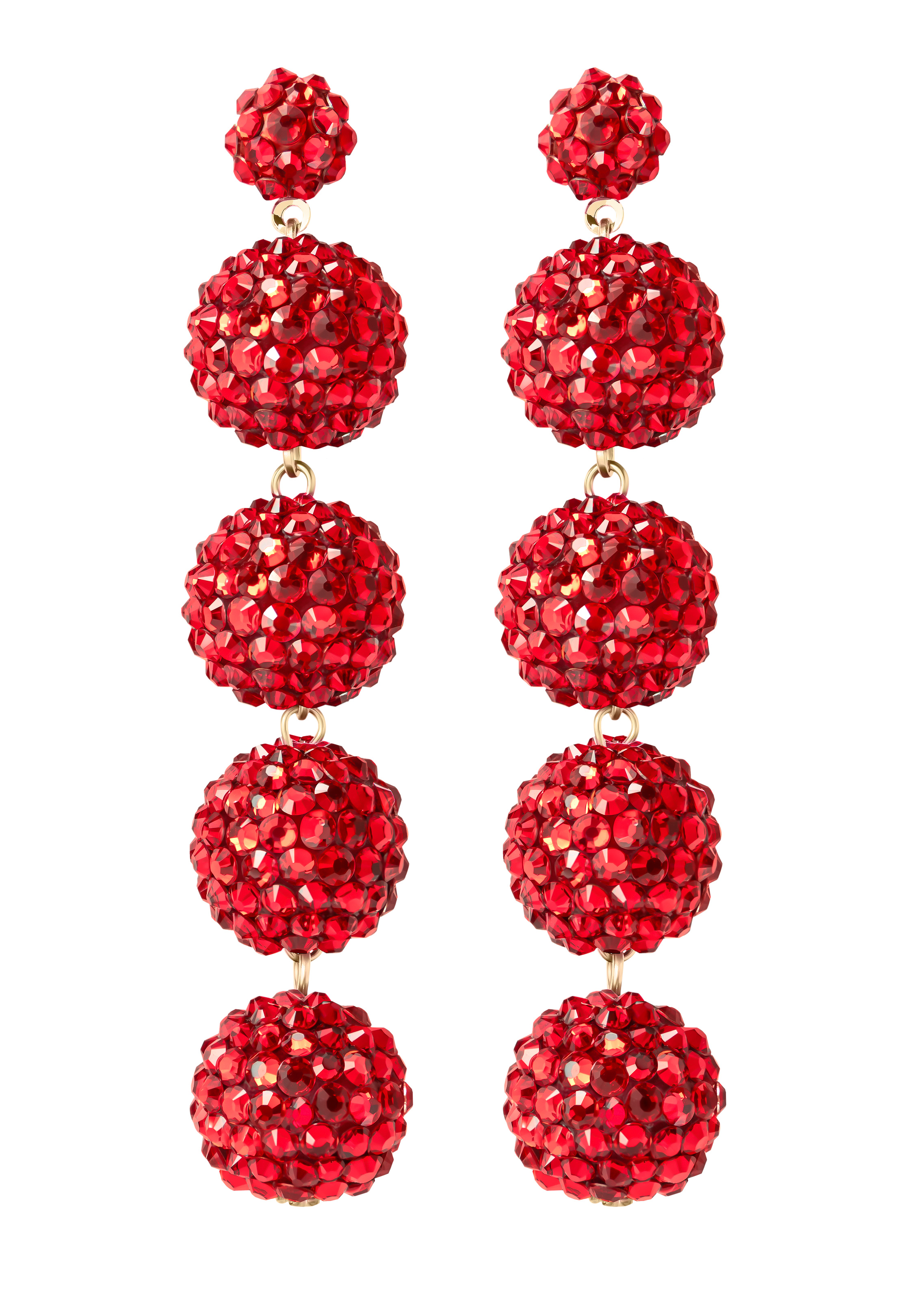 Crystal Drop Ball Earrings-Light Siam