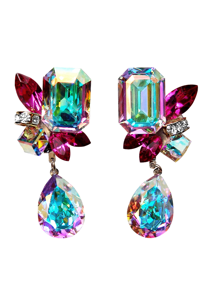 Rhinestone Earring 204150 CABFC-Crystal AB / Fuchsia
