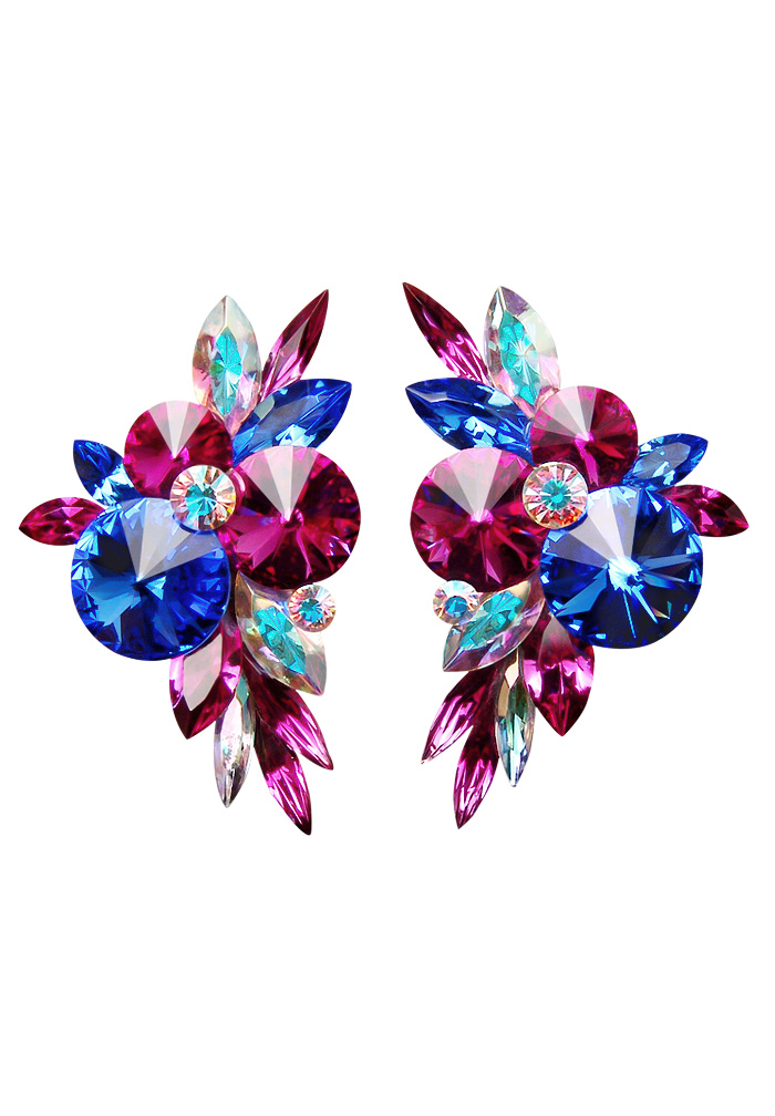Rhinestone Earring 2071 FCSP-Fuchsia / Sapphire