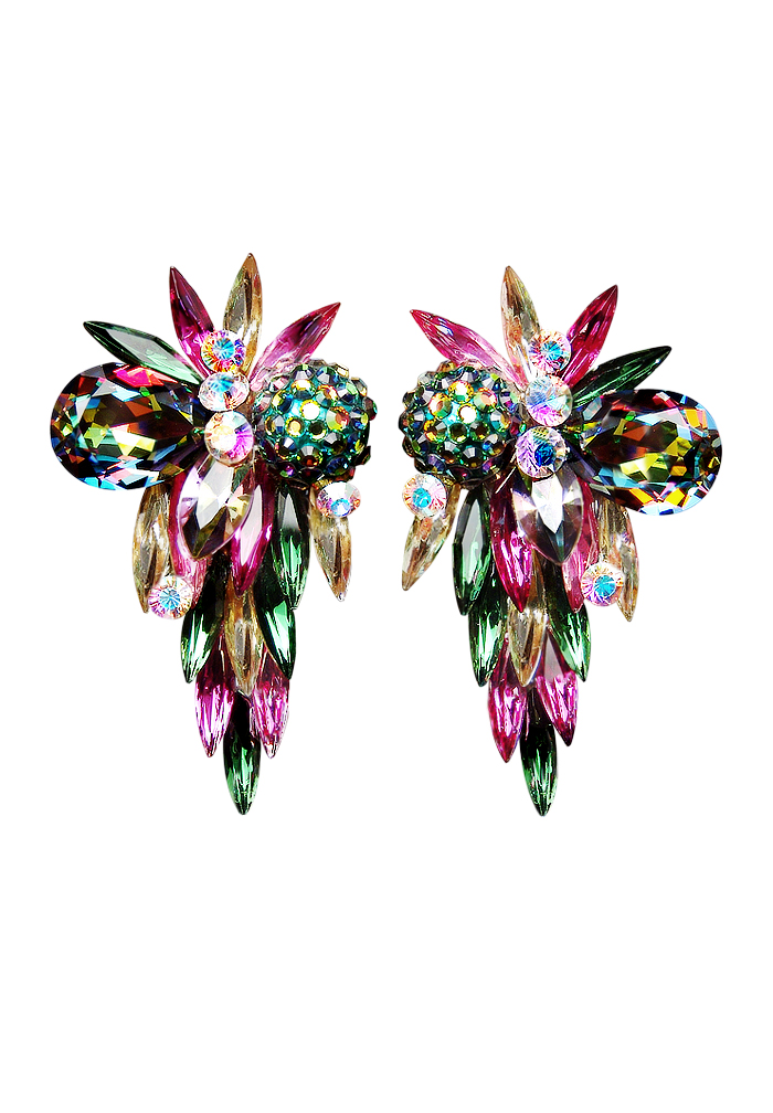 Rhinestone Earring 2074 FCEMVCLCT-Fuchsia / Emerald / Volcano / Light Colorado Topaz