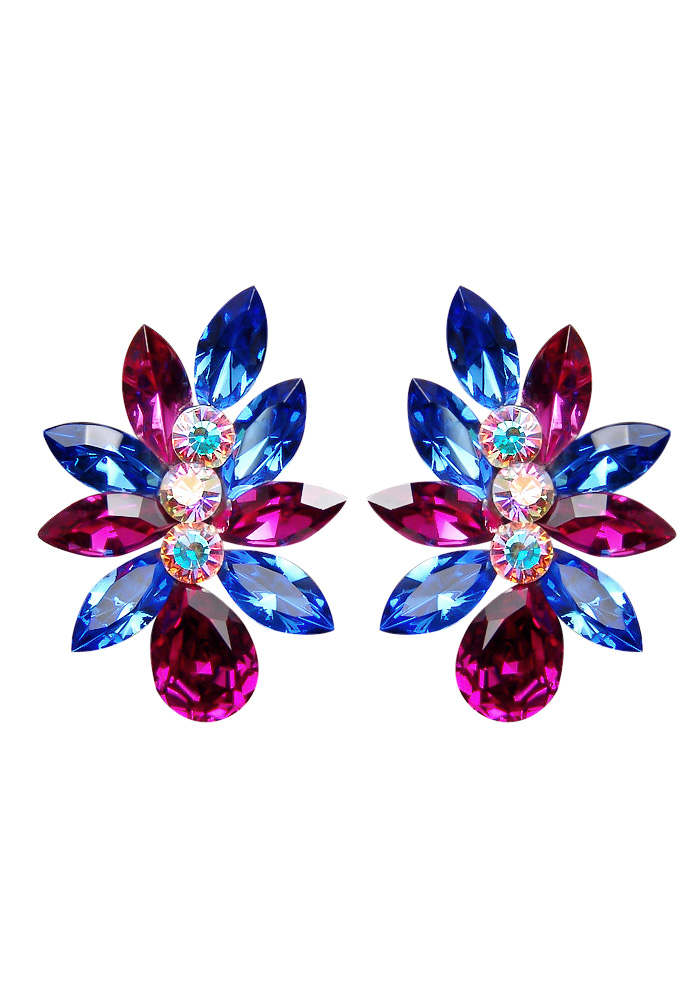 Rhinestone Earring 2137 FCSP-Fuchsia / Sapphire