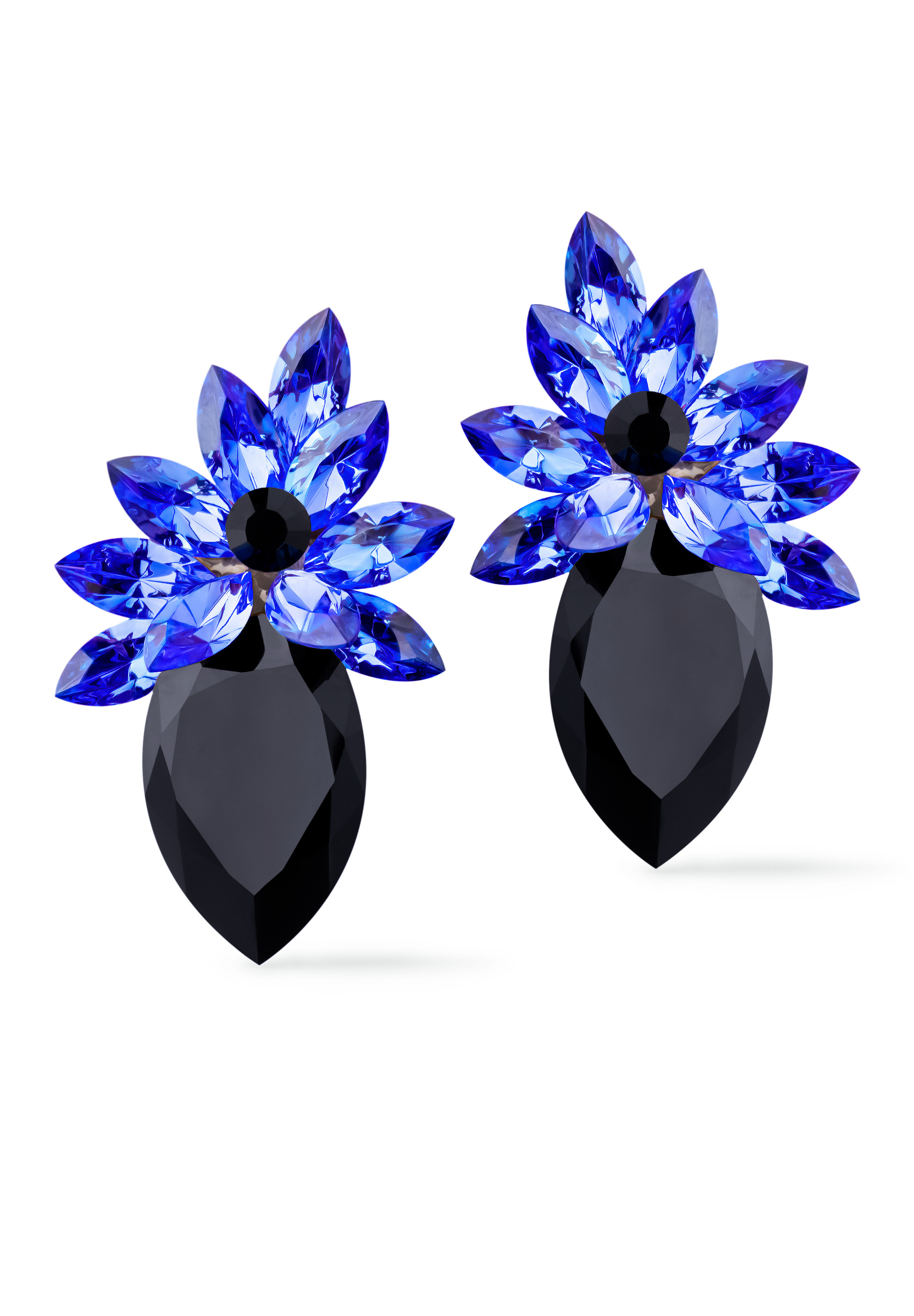 Rhinestone Earring CH19 SPJT-Sapphire / Jet