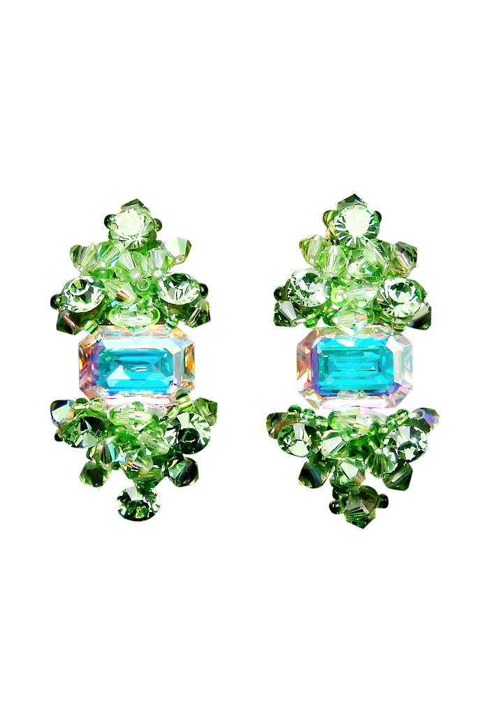Rhinestone Earring E1321 PRCAB-Peridot / Crystal AB