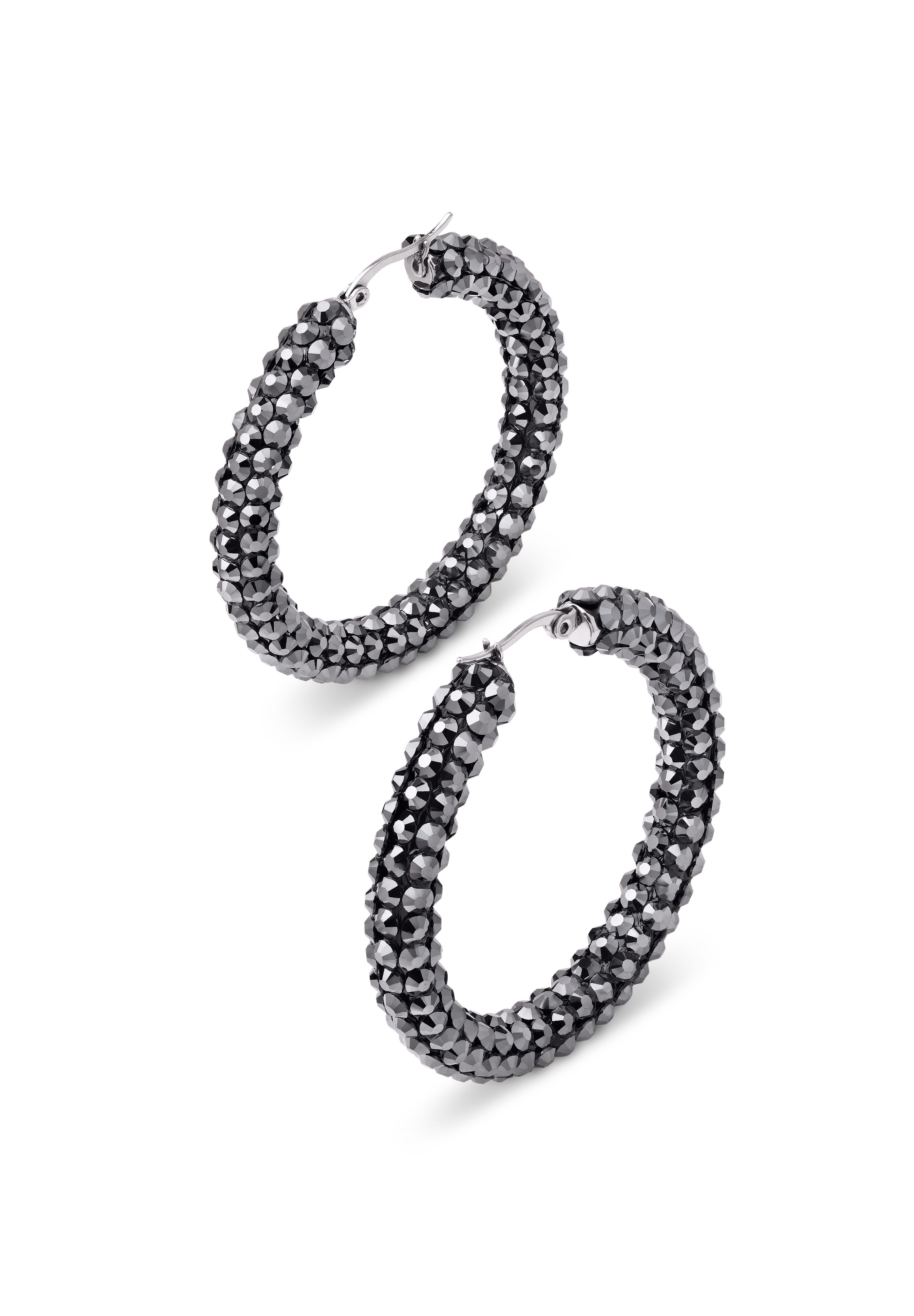 Euphoric Shine Hoop Earrings-L (2 x 2 inch)-Jet Hematite