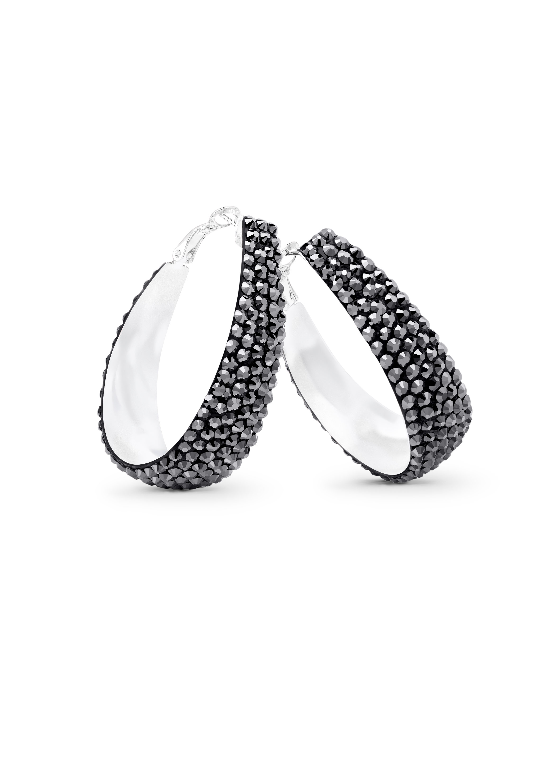 Oval Hoop Earring-Jet Hematite