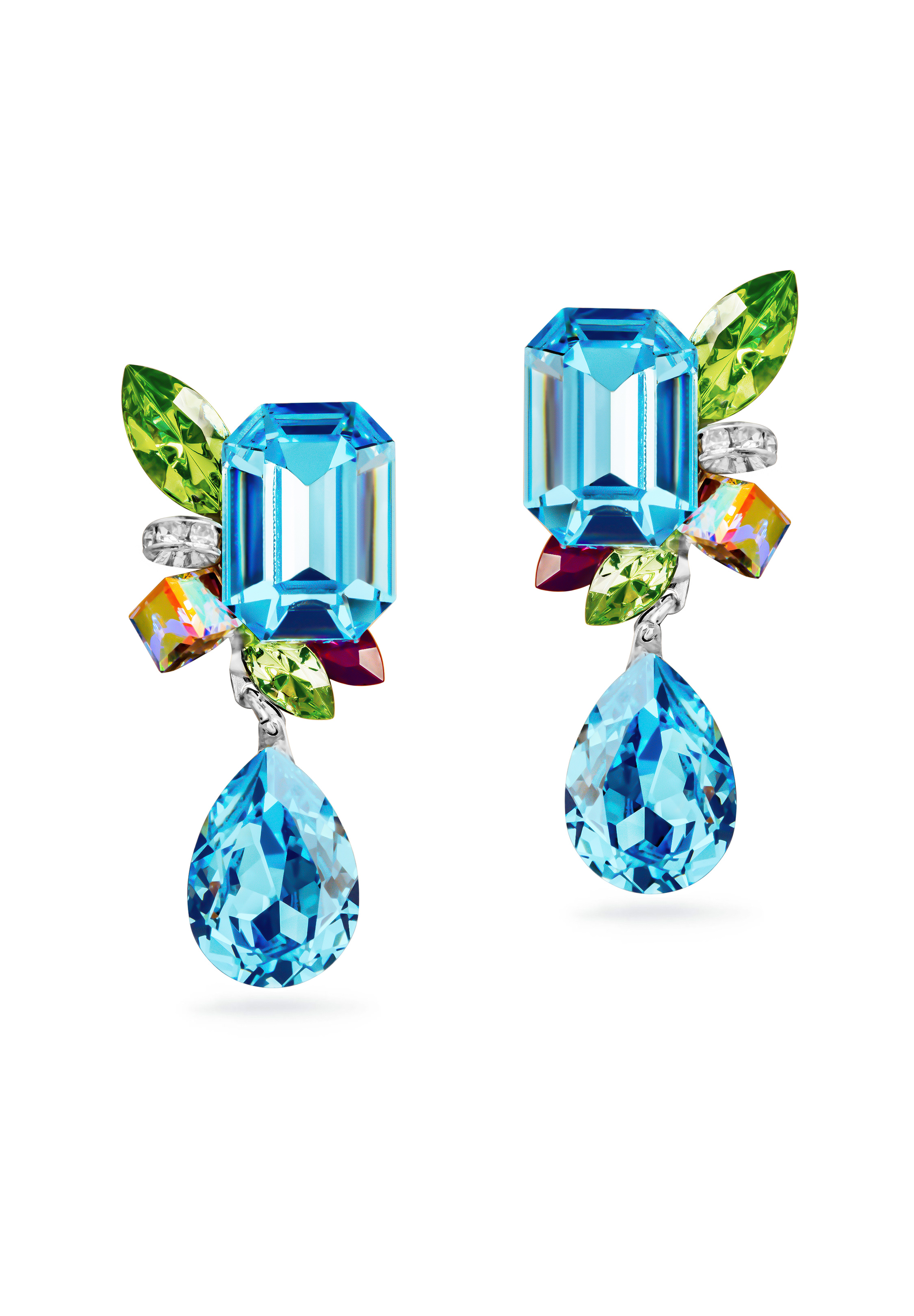 Rhinestone Earrings 204150 AQPF-Aquamarine
