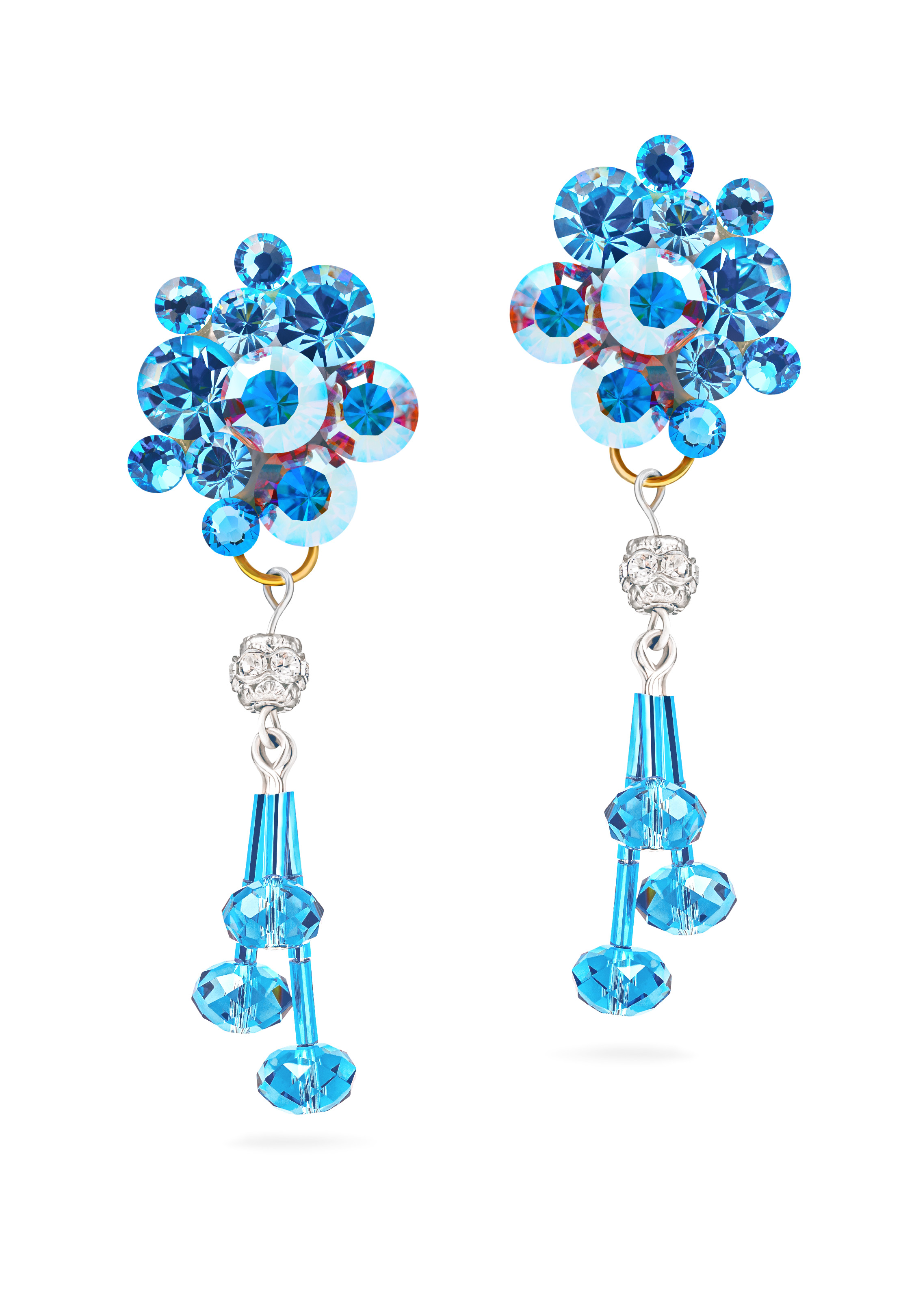 Zdenka Akro Aquamarine & Crystal AB Rhinestone Earrings UH07004-154-Aquamarine