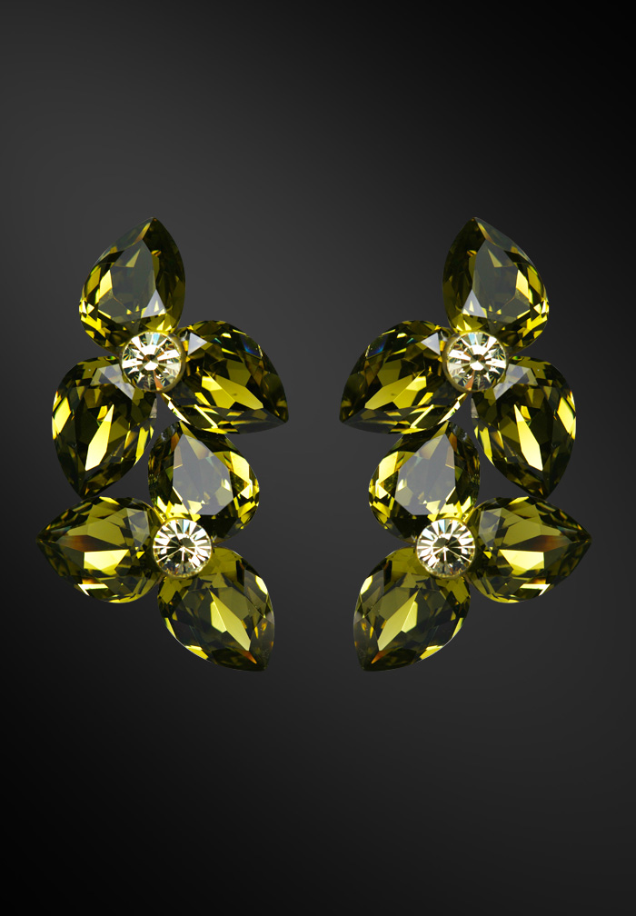 Zdenka Arko Khaki & Chrysolite Rhinestone Earrings UH11004-63-Khaki