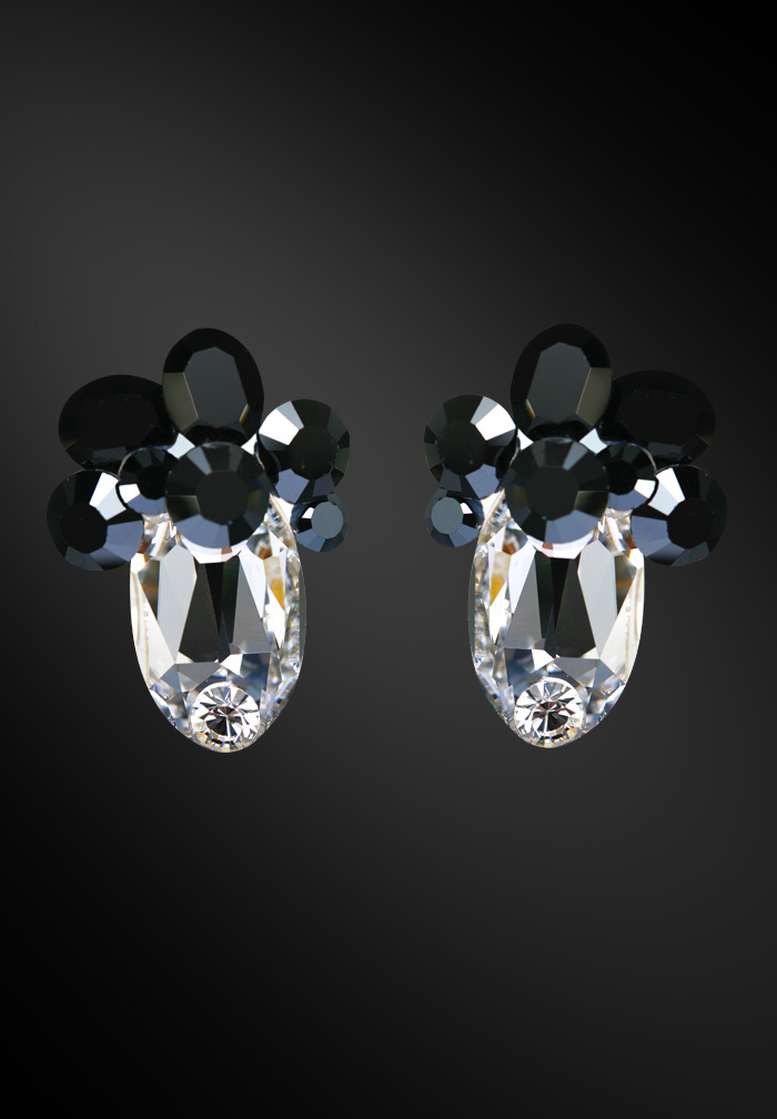 Zdenka Arko Jet & Jet Hematite Crystal Earrings UH12002-100-Crystal / Jet Hematite
