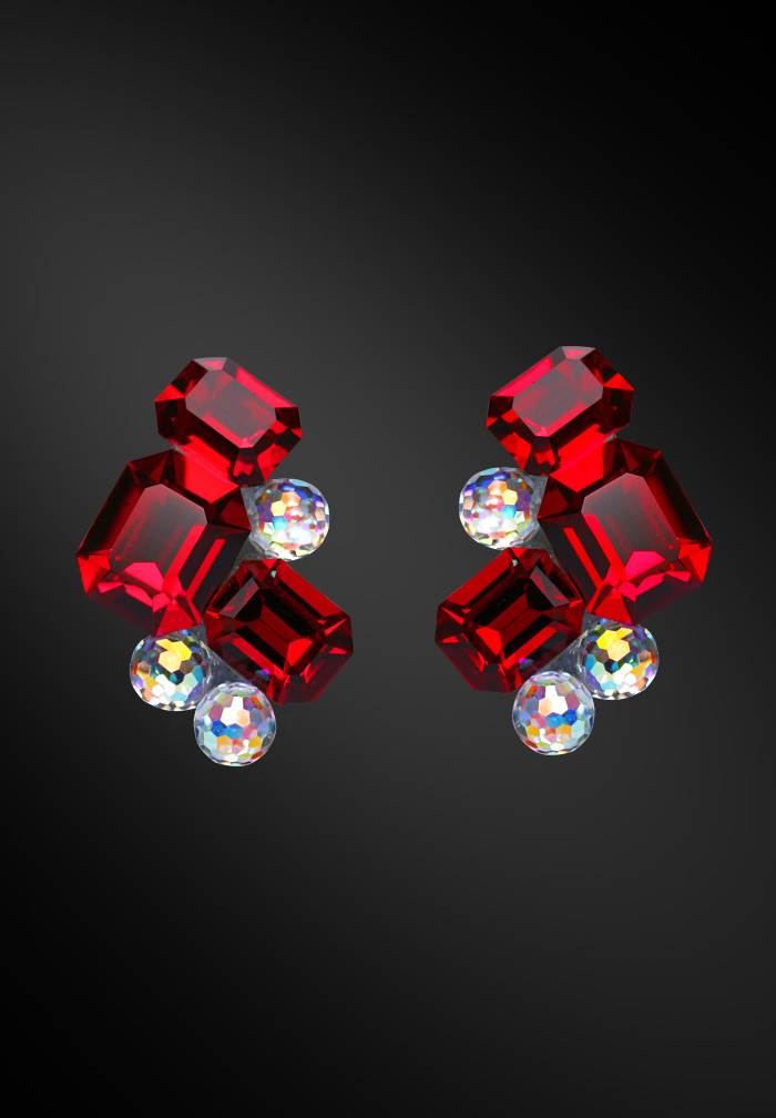 Zdenka Arko Siam & Crystal AB Rhinestone Earrings UH12005-163-Siam