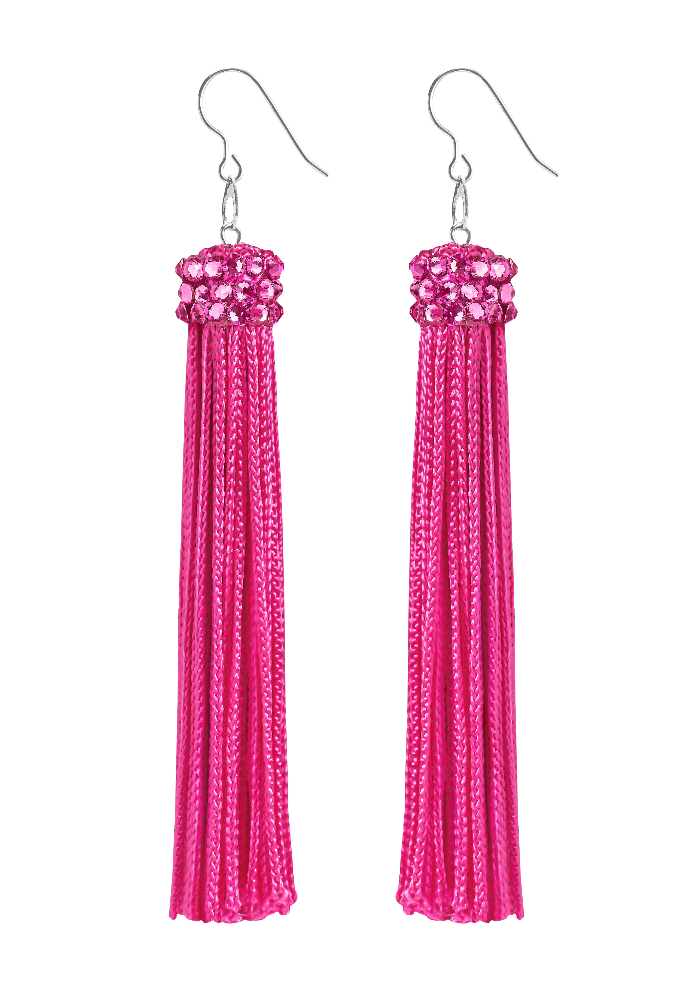 Zerlina Cerise Fringe Rhinestone Earrings Rose FC411-Cerise
