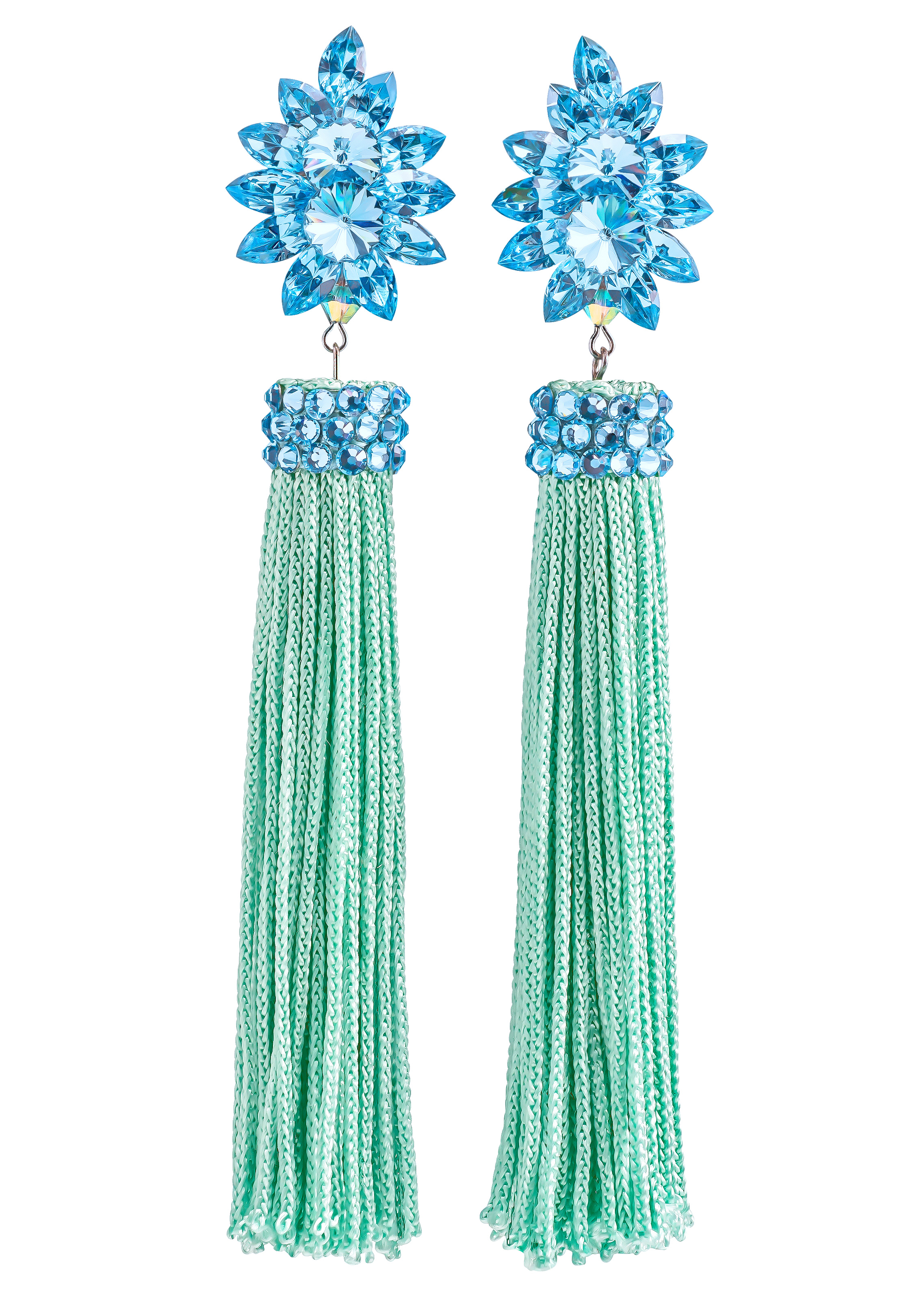 Zerlina Crystallized Mint Fringe Earrings Aquamarine FC306-Aquamarine