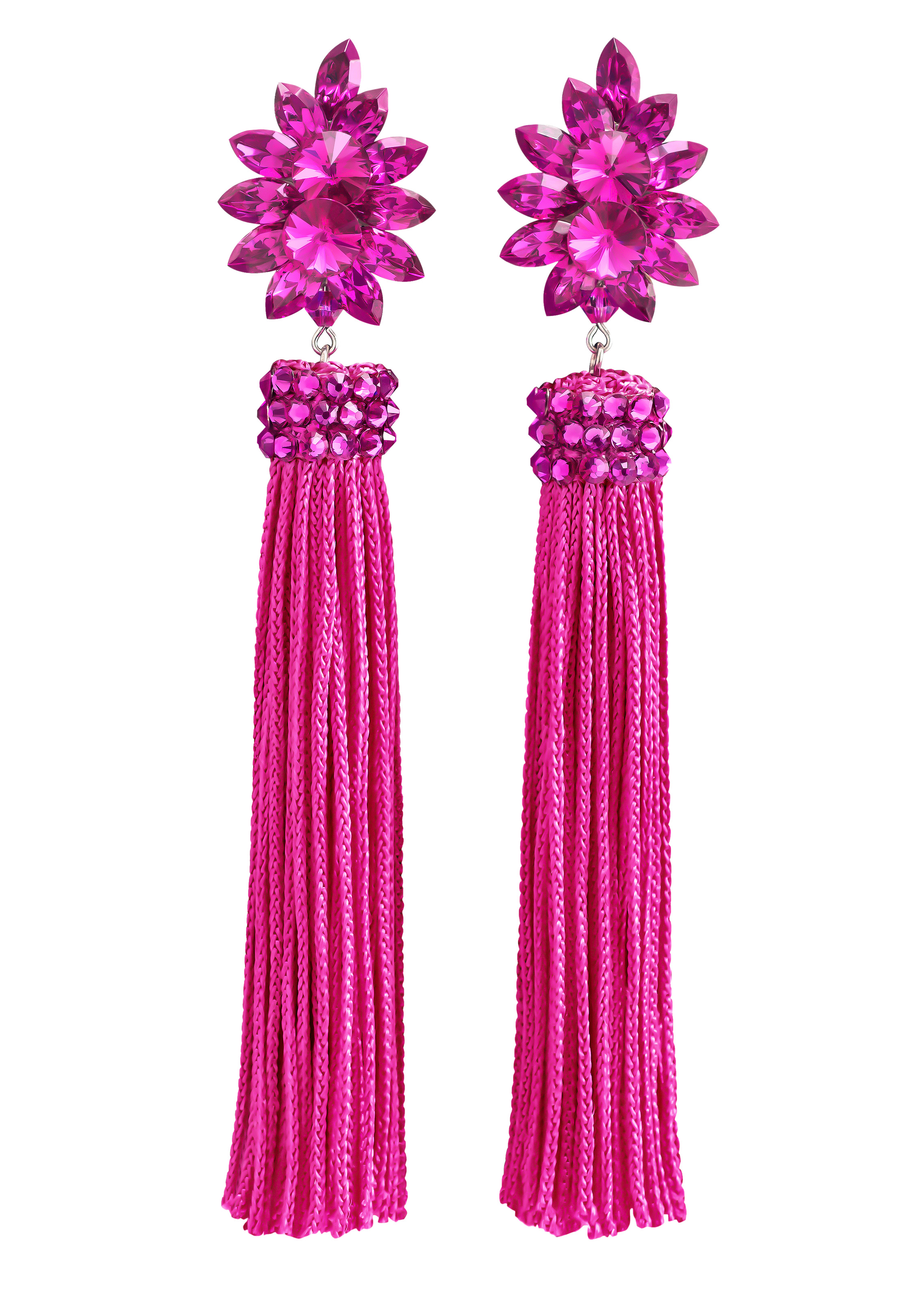 Zerlina Crystallized Fuchsia Fringe Earrings Fuchsia FC312-Fuchsia