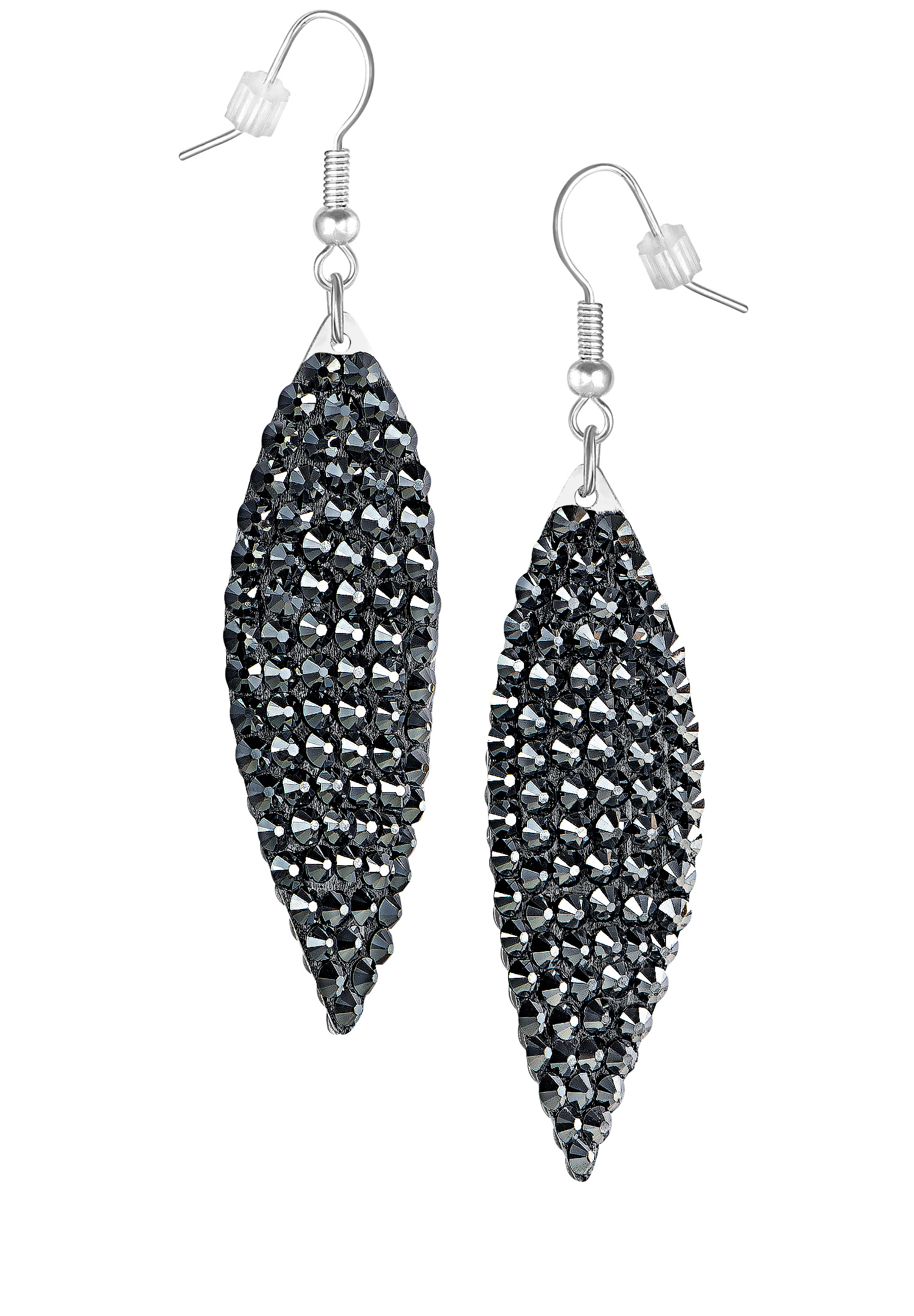 Zerlina Swarovski Rhinestone Leaf Drop Earrings Jet Hematite ZB203-Jet Hematite