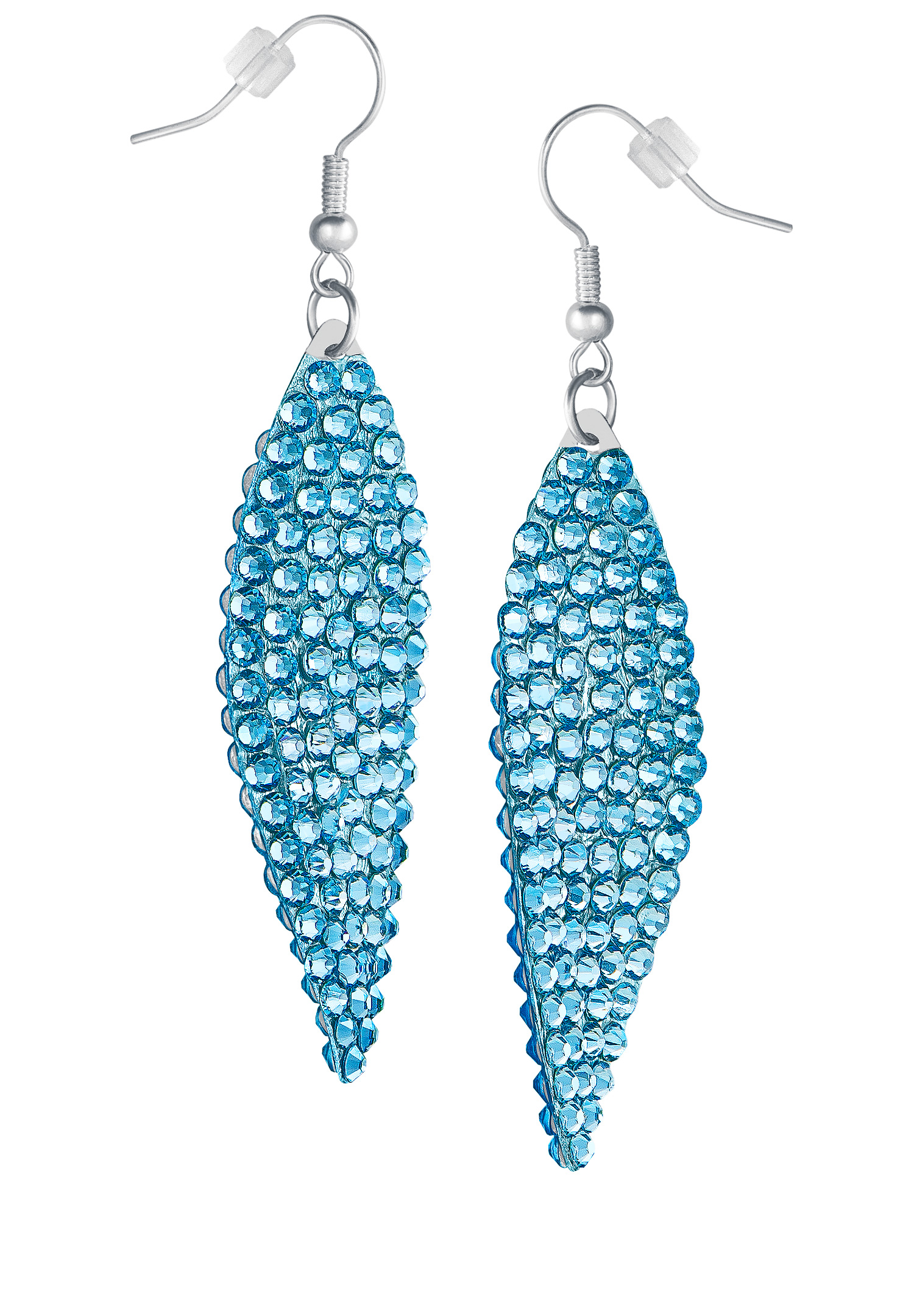 Zerlina Swarovski Rhinestone Leaf Drop Earrings Aquamarine ZB210-Aquamarine