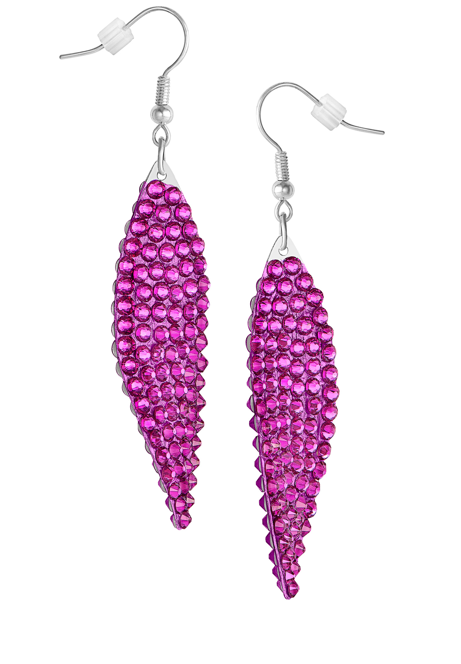 Zerlina Swarovski Rhinestone Leaf Drop Earrings Fuchsia ZP203-Fuchsia