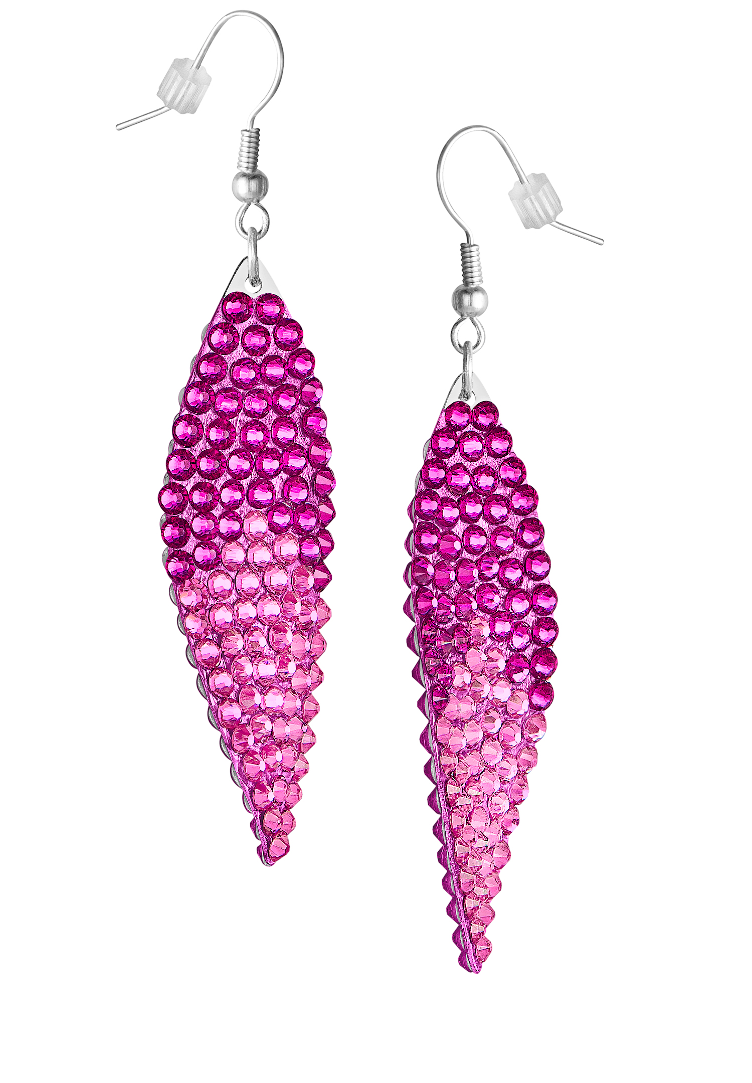 Zerlina Swarovski Rhinestone Leaf Drop Earrings Fuchsia-Fuchsia & Rose