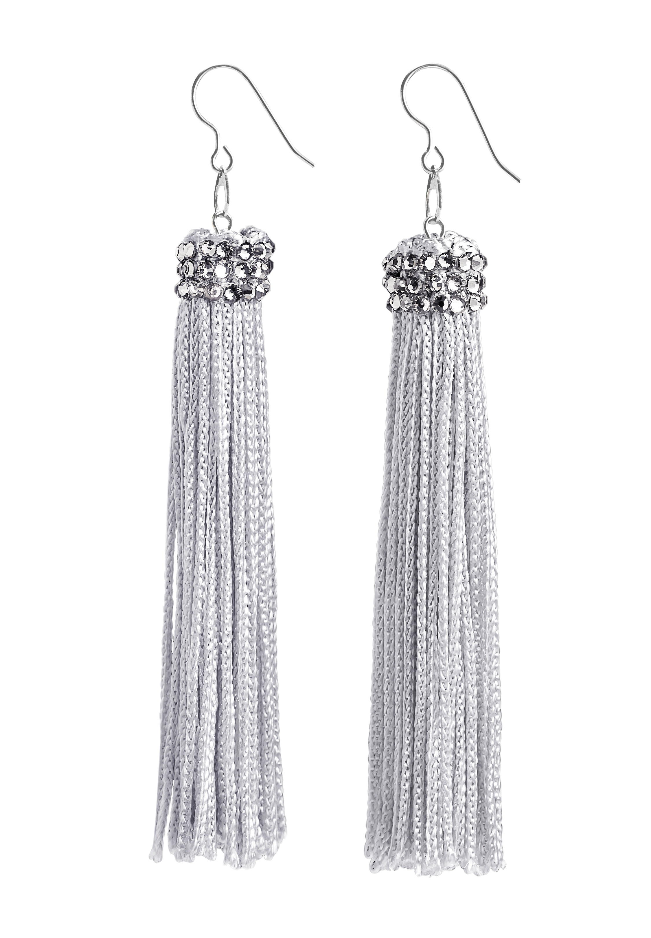 Zerlina Silver Fringe Rhinestone Earrings Black Diamond FC405-Silver