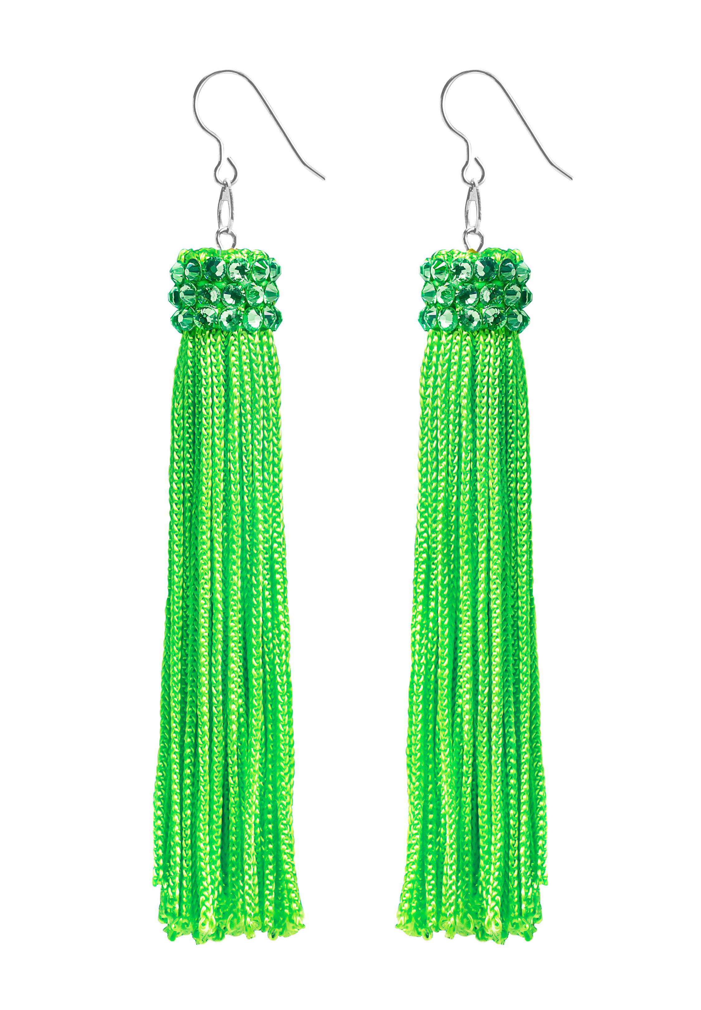 Zerlina Spring Fringe Rhinestone Earrings Peridot FC408-Spring