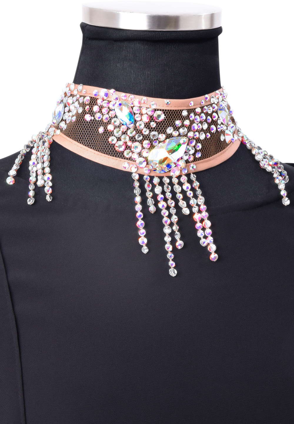 Taka Multi Strand Asymmetric Crystal Choker CH-025-Nude / Crystal AB