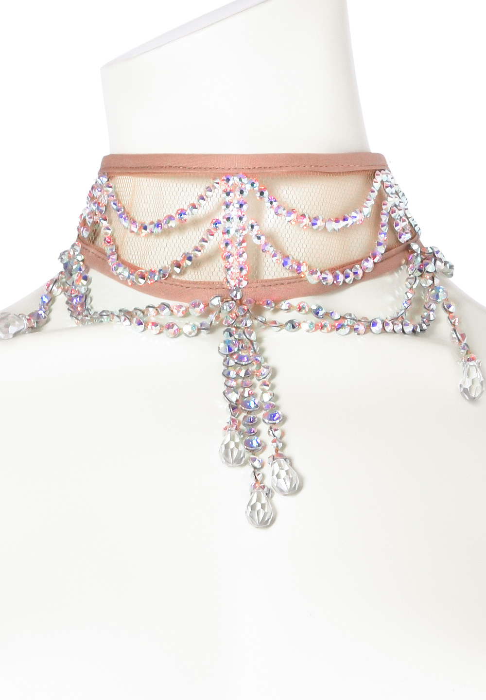 Taka Ornate Crystallized Dangling Choker CH-020-Nude / Crystal AB